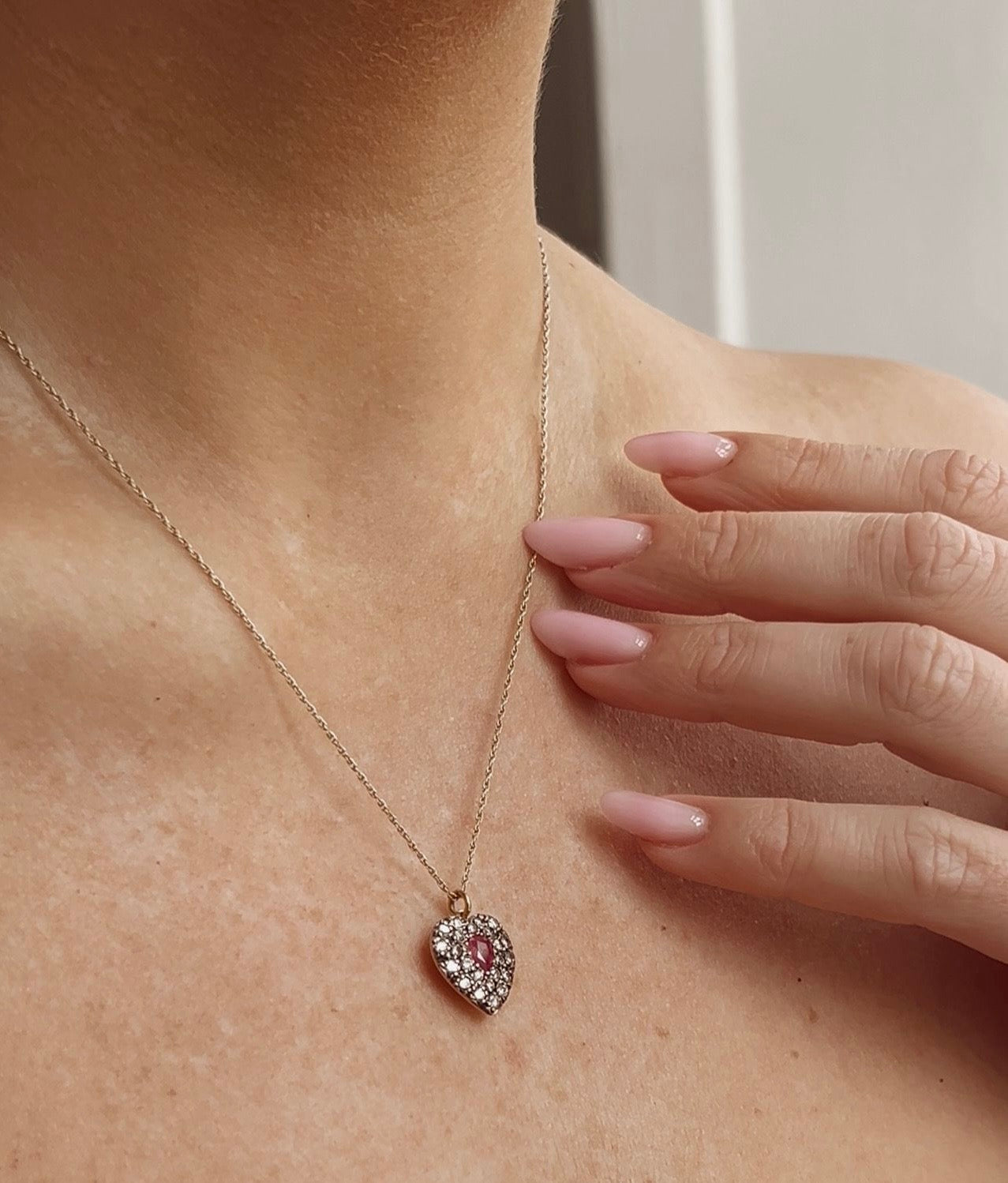 Beautiful Modern Diamond and Ruby Heart Pendant