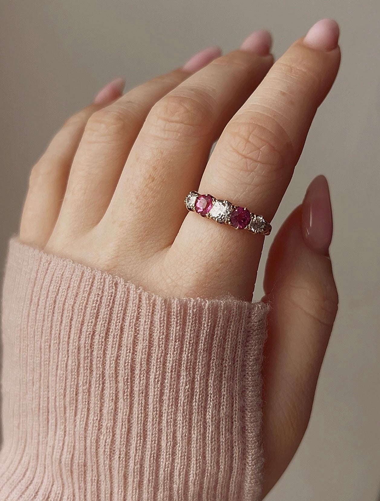 Absolutely Stunning Victorian 18ct Gold, Pink Sapphire and Diamond Ring