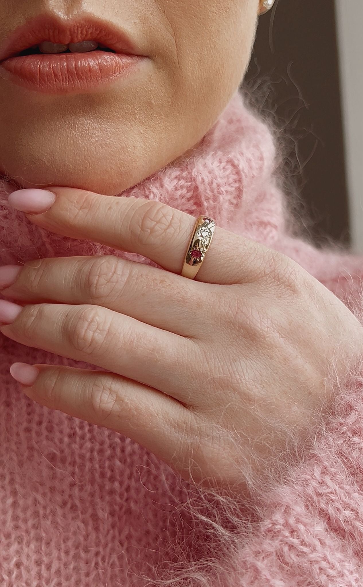 Stunning Victorian 15ct Gold Ruby and Diamond Starburst Gypsy Ring