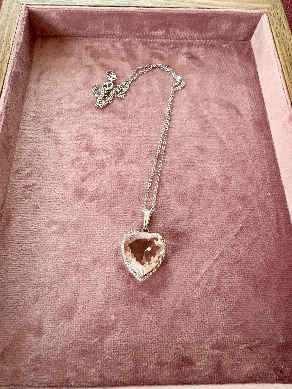 Pink Tourmaline and Silver Heart Necklace