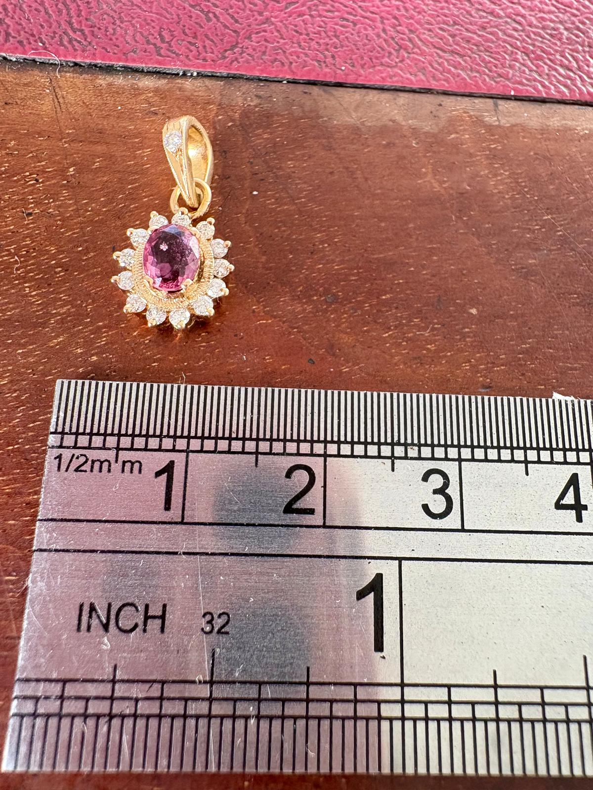 Beautiful Pink Sapphire and Diamond Cluster Pendant in 18c Gold