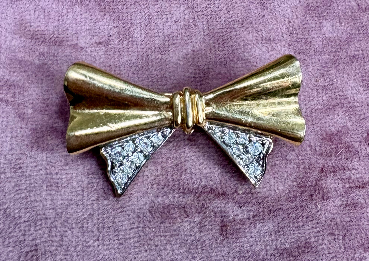 Vintage Gold Tone and Diamante Bow Brooch