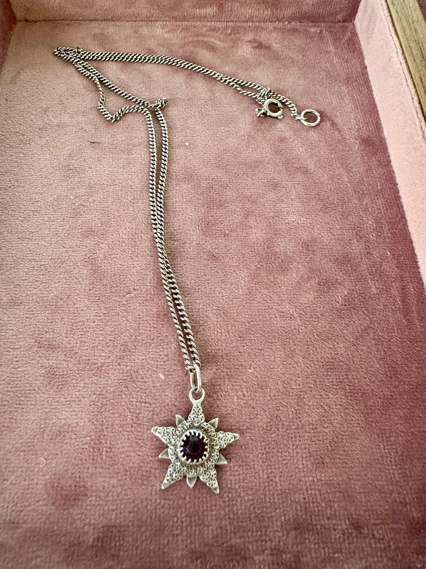 Lovely Charles Horner Purple Paste Star Pendant on Sterling Silver Necklace