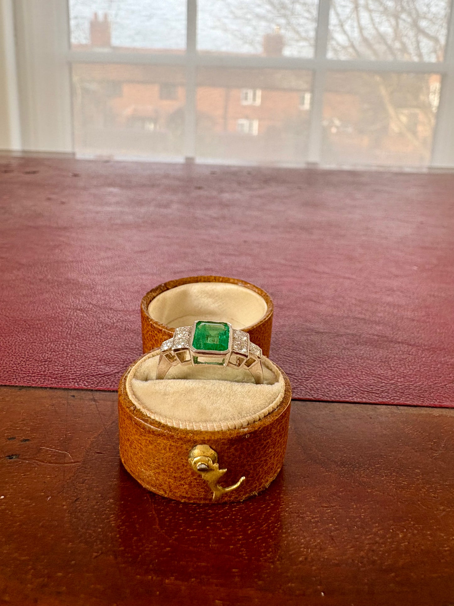 Stunning Art Deco Style Platinum, Emerald and Diamond Ring