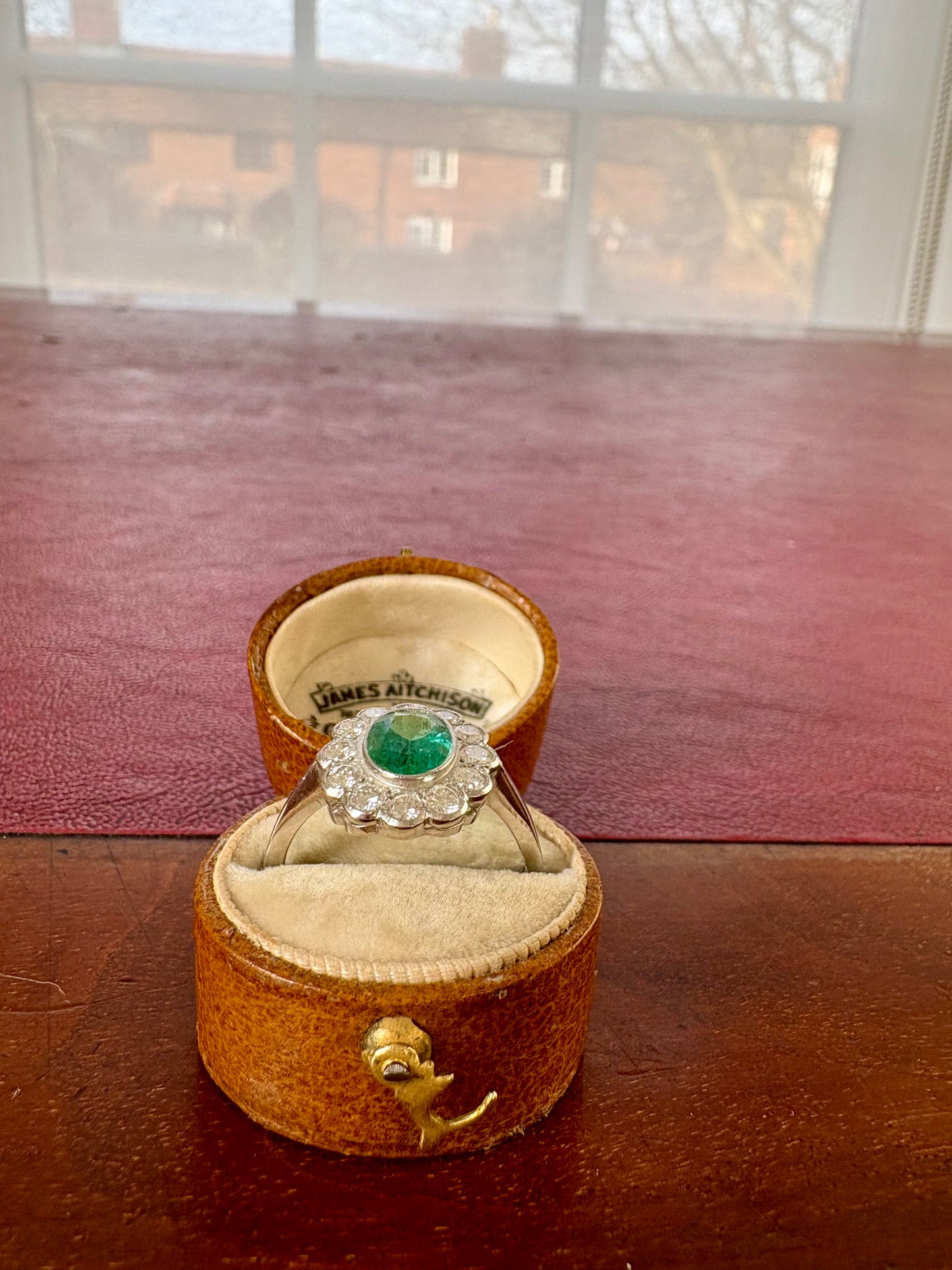 Breathtakingly Beautiful Modern Platinum, Emerald and Diamond Cluster Ring