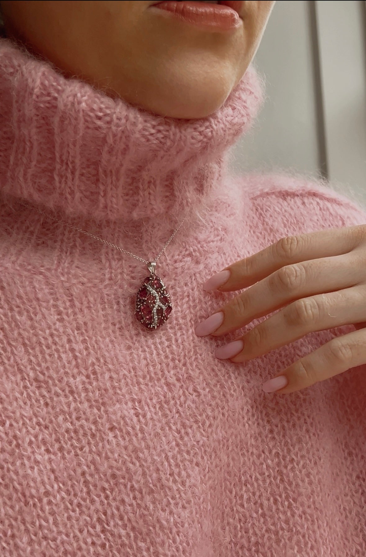 Modern Silver, Pink Tourmaline and Cubic Zirconia Pendant