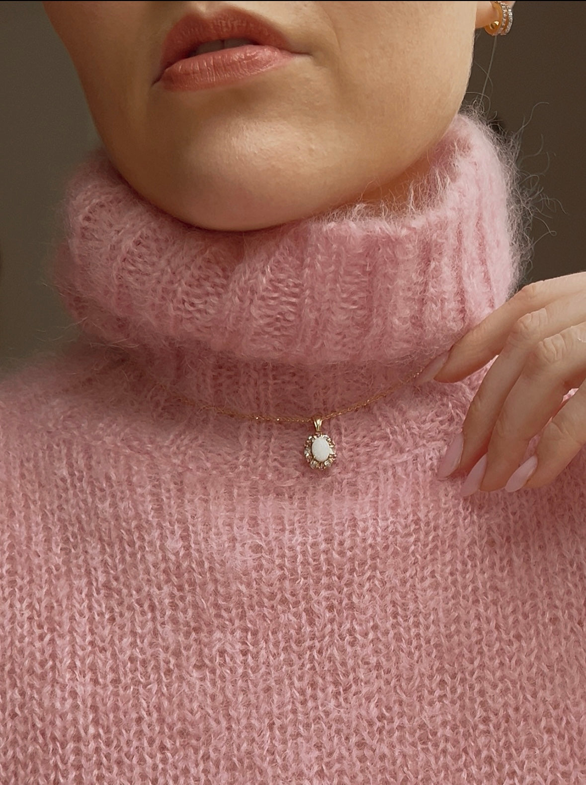 Beautiful Mid Century 9ct Gold, Opal, Diamond and Ruby Pendant and Chain