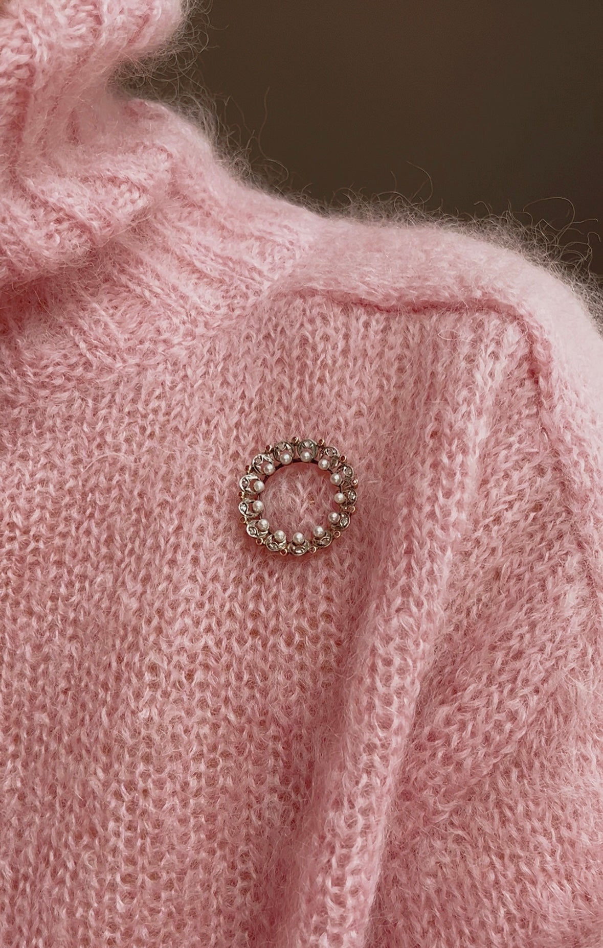 Exquisite 20th Century Pink Sapphire, Pearl and Diamond Brooch with Original Case