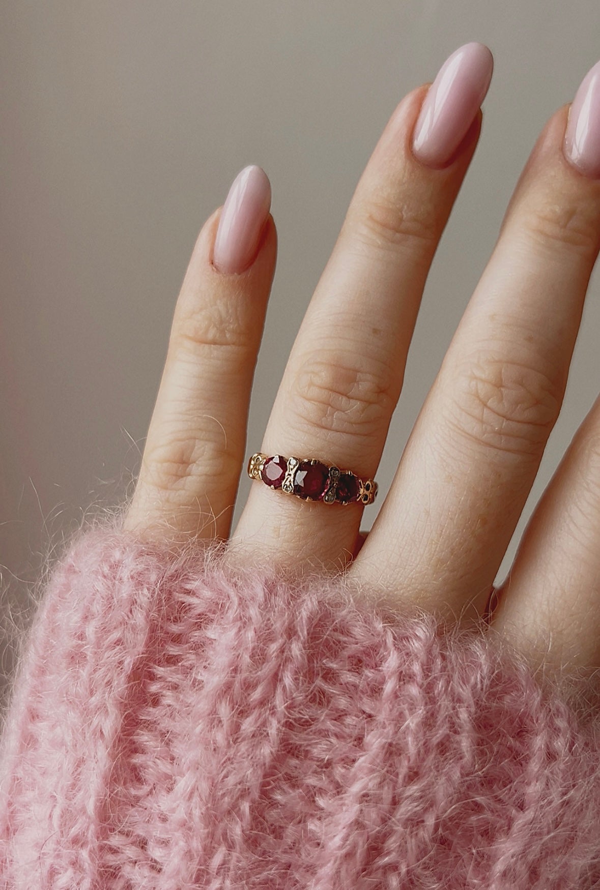 Pretty 9ct Gold Ruby and Diamond Three Stone Ring