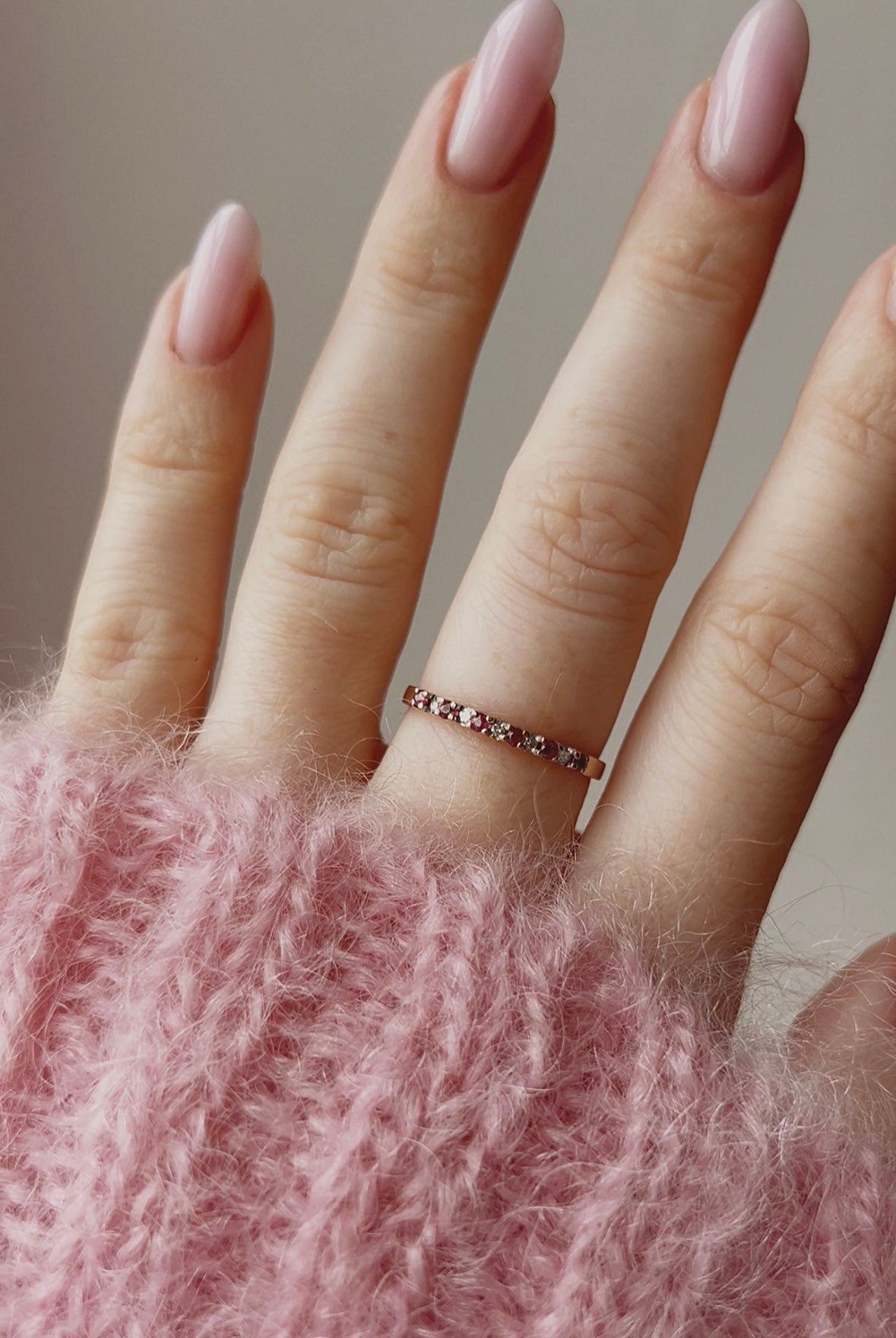 Pretty 10ct Gold Pink Spinel and Diamond Half Eternity Ring
