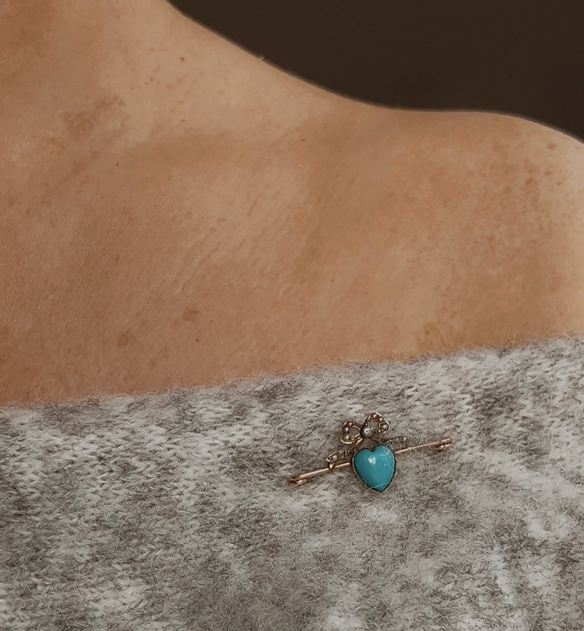 Simply Gorgeous 19th Century Victorian Turquoise and Split Pearl Brooch