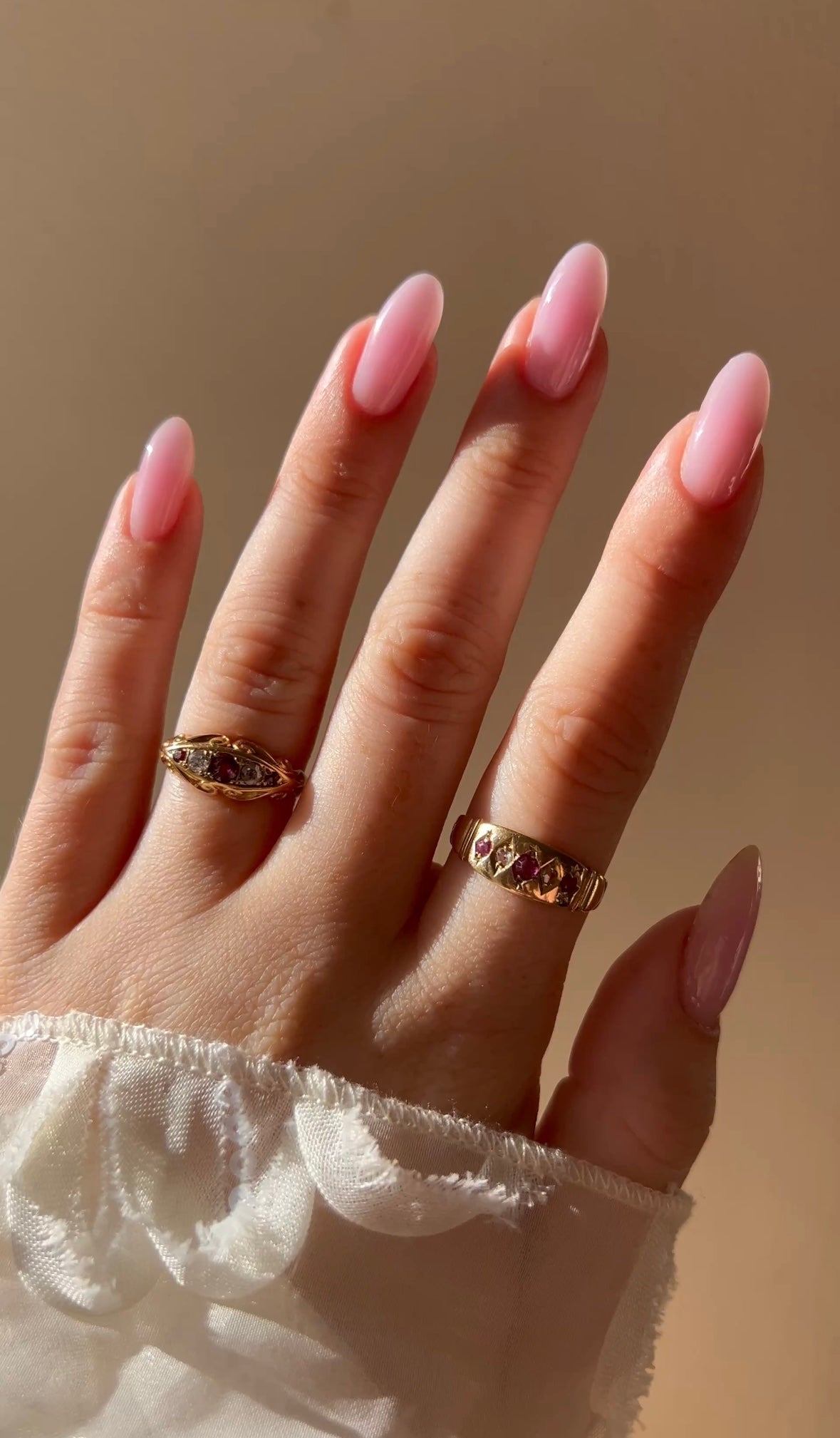 Gorgeous Vintage Gold, Ruby and Diamond Three Stone Crossover Ring