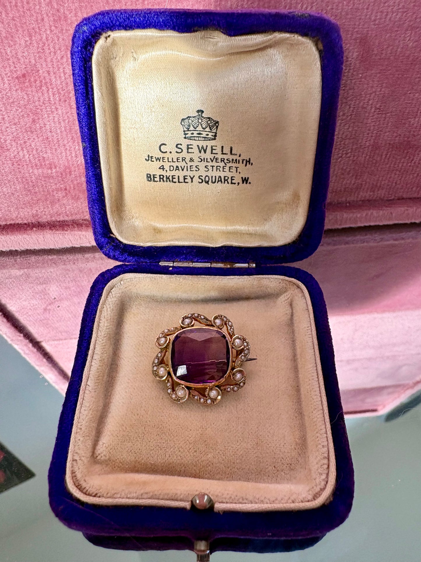 Gorgeous Late 19th Century Gold, Amethyst and Split Pearl Brooch