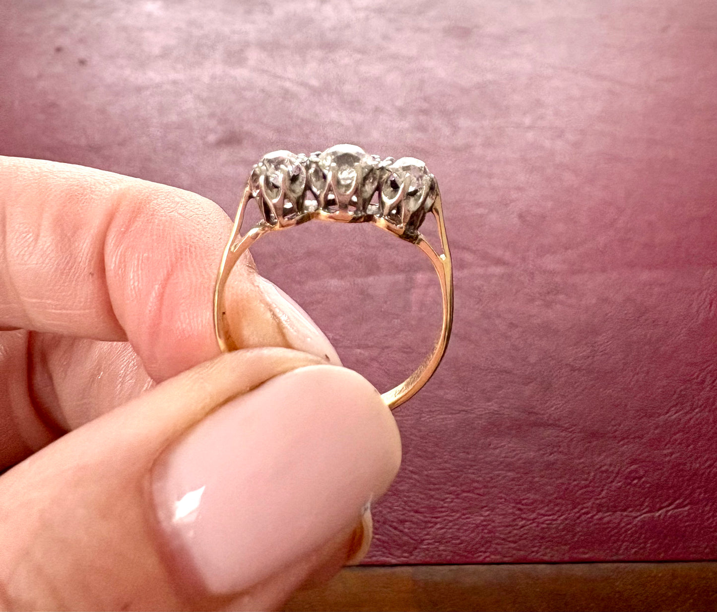 Gorgeous Mid 20th Century Old-Cut Diamond Trilogy Ring