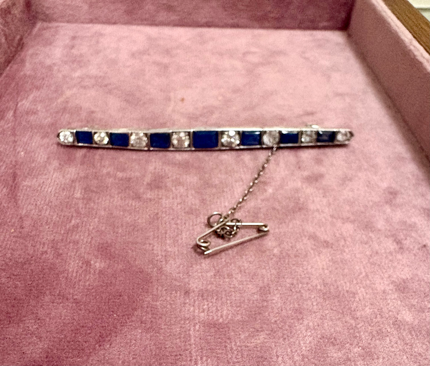 Gorgeous 20th Century Blue and White Paste Bar Brooch