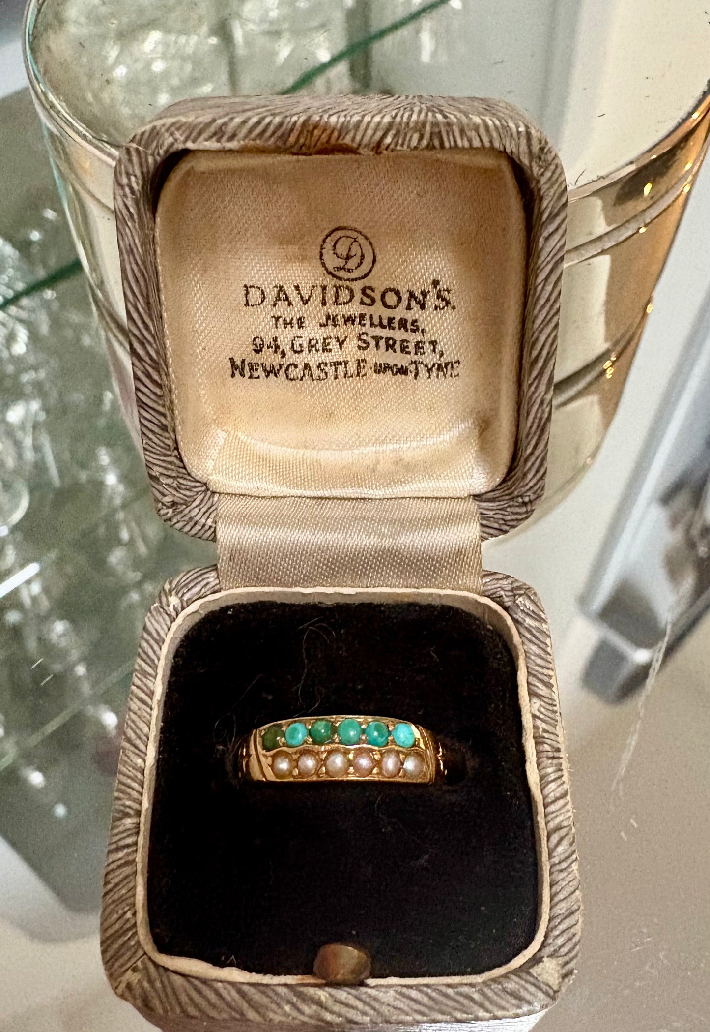 Lovely Late Victorian 18ct Gold, Turquoise and Split Pearl Ring