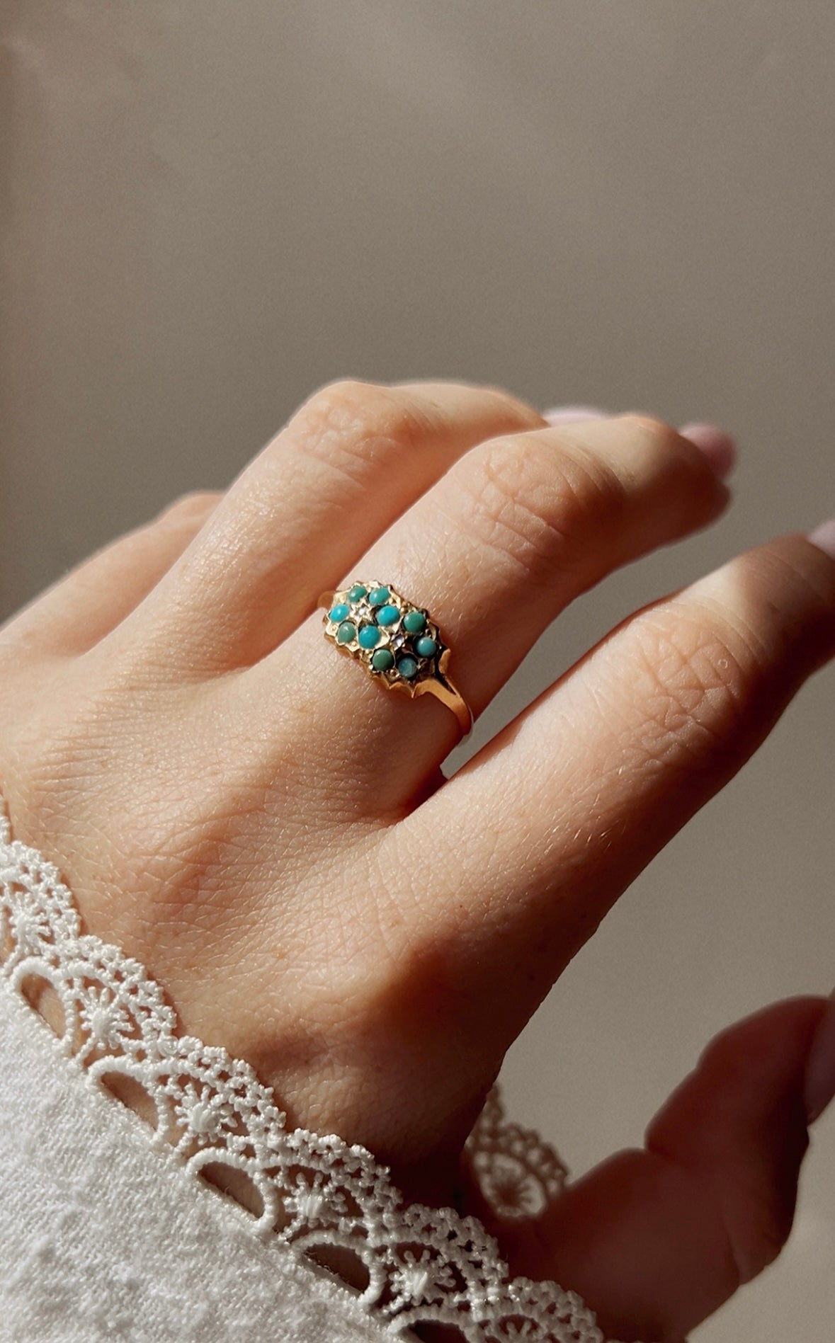 Gorgeous Late Victorian 18ct Gold, Turquoise and Diamond Ring