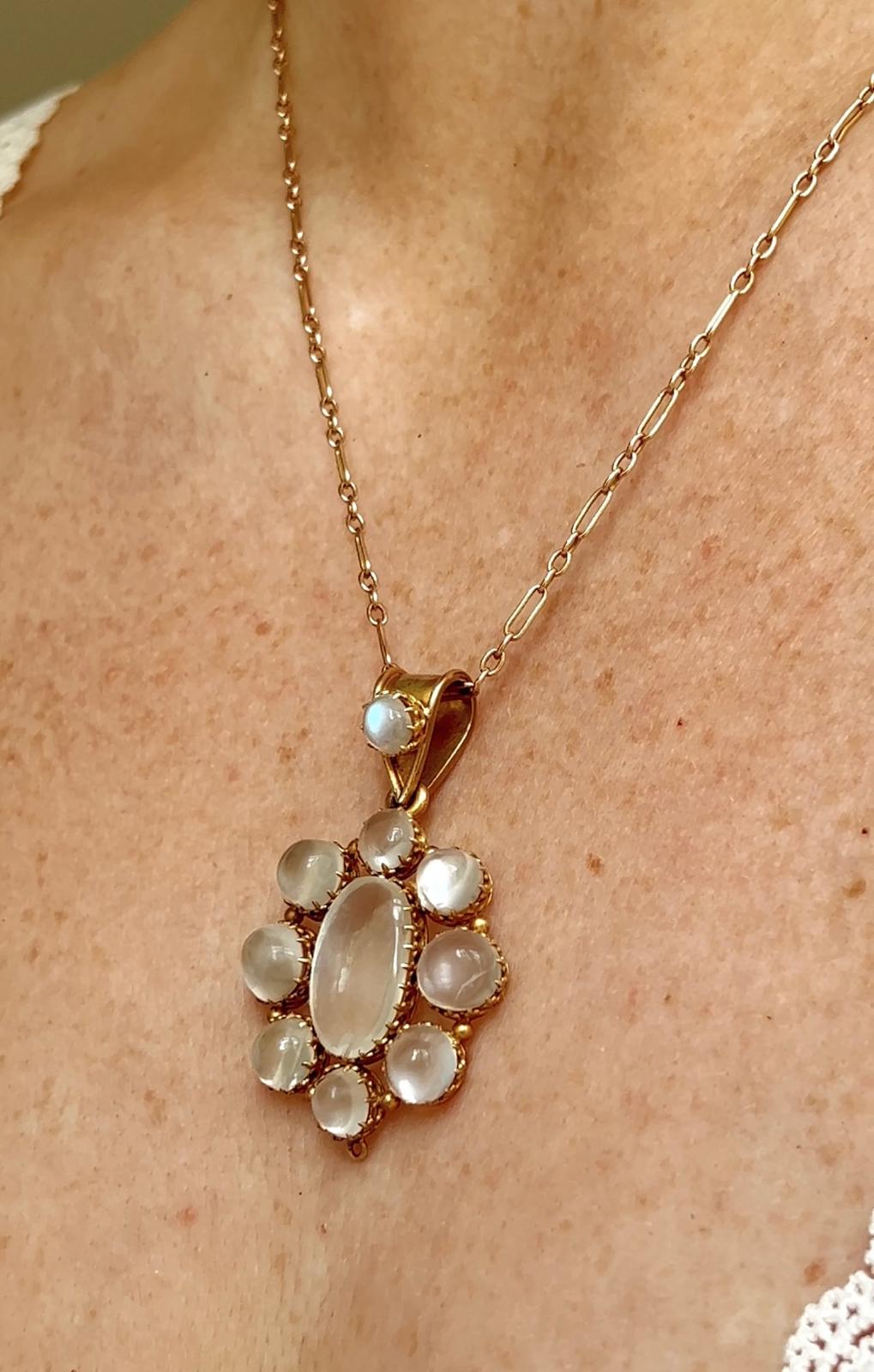 Late 19th Century 9k Gold and Moonstone Pendant