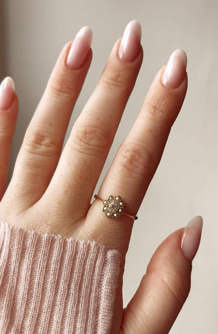 Delightful Victorian 18ct Gold, Seed Pearl and Diamond Ring