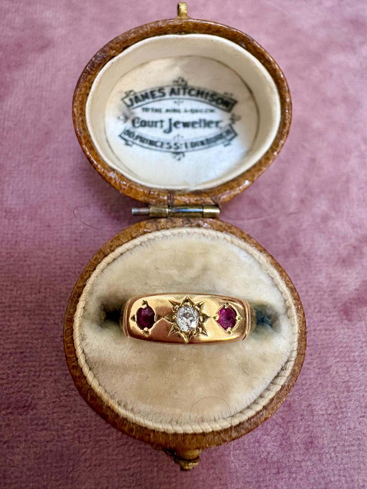 Gorgeous Victorian 18ct Gold Ruby and Diamond Starburst Gyspy Set Ring