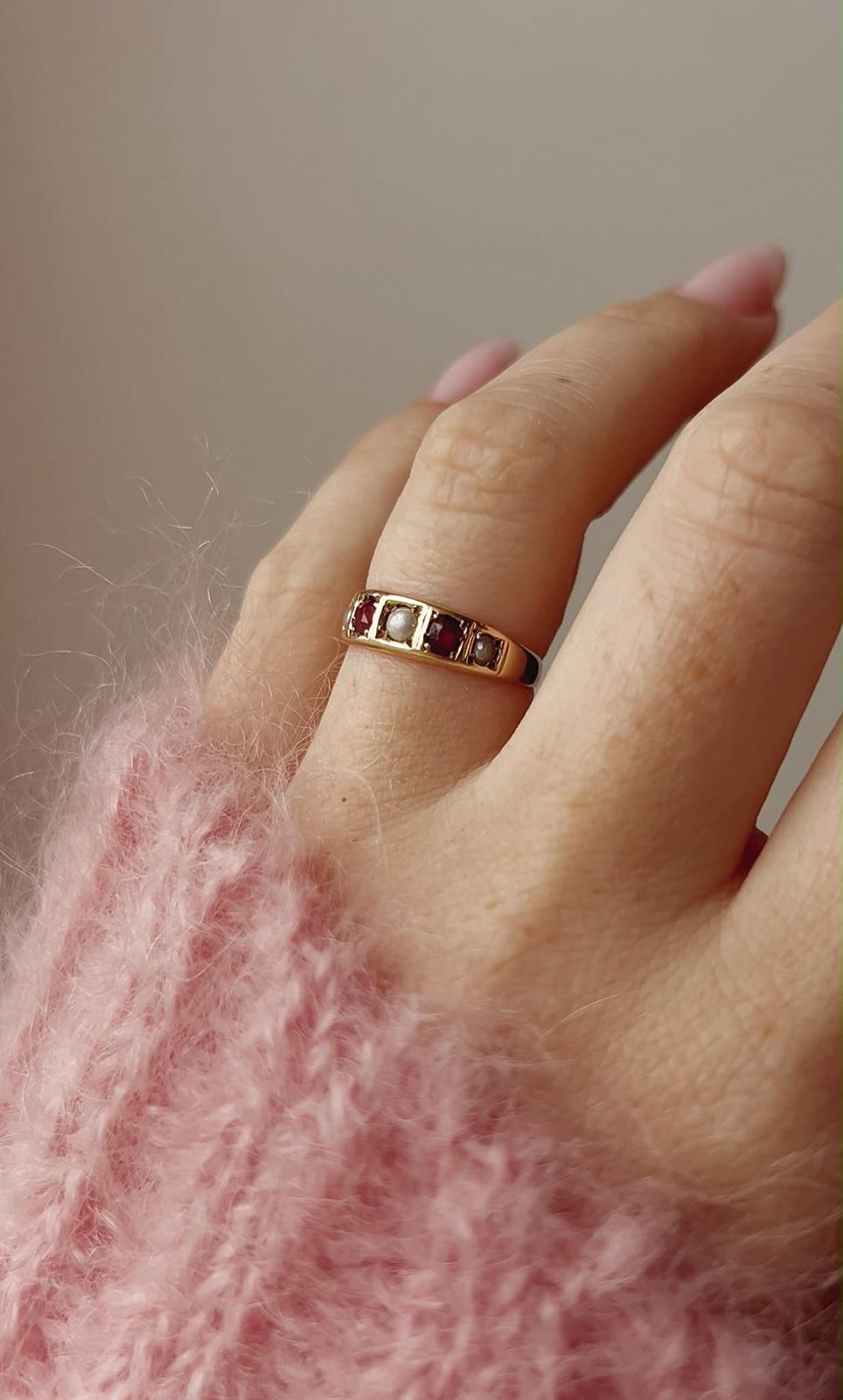 Gorgeous Early 20th Century Gold, Ruby and Split Pearl Ring
