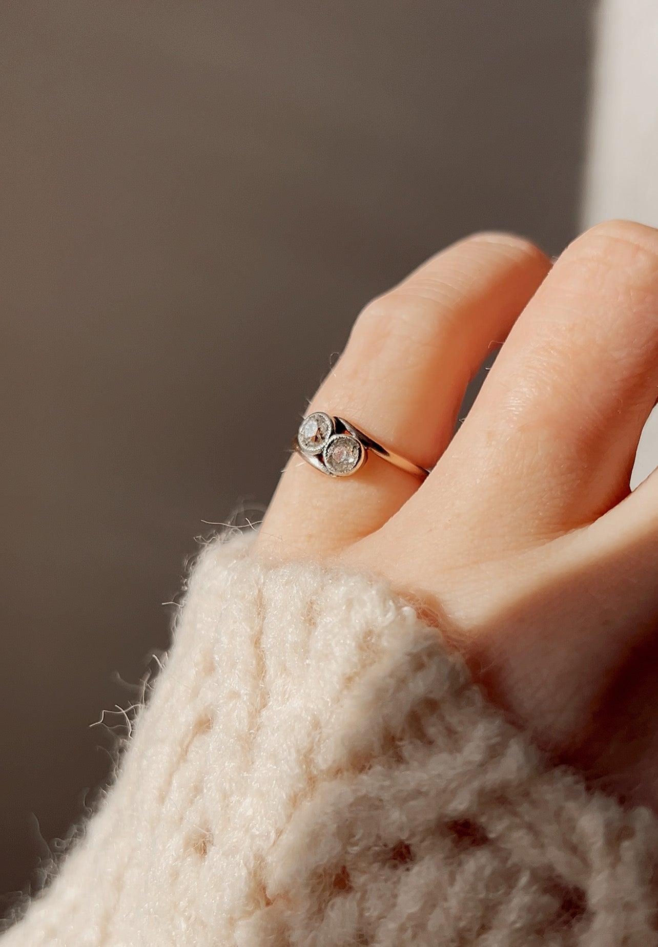 Sweet "Toi et Moi" Diamond and Gold Pinkie Ring