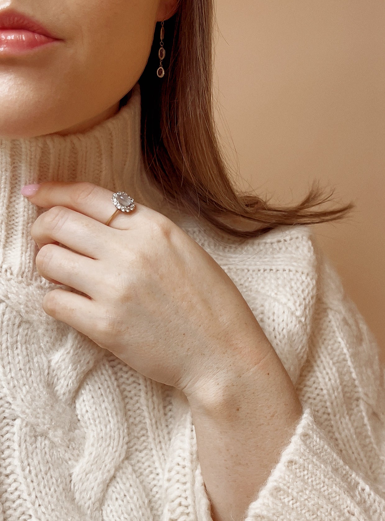 Wonderful 9ct Gold Moonstone and Diamond Halo Ring