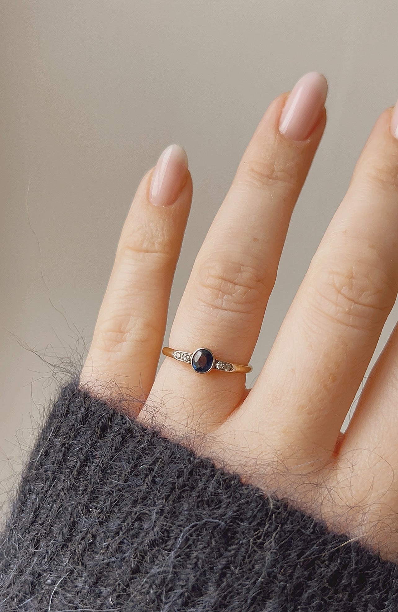 Very Sweet Antique Blue Sapphire and Diamond Ring
