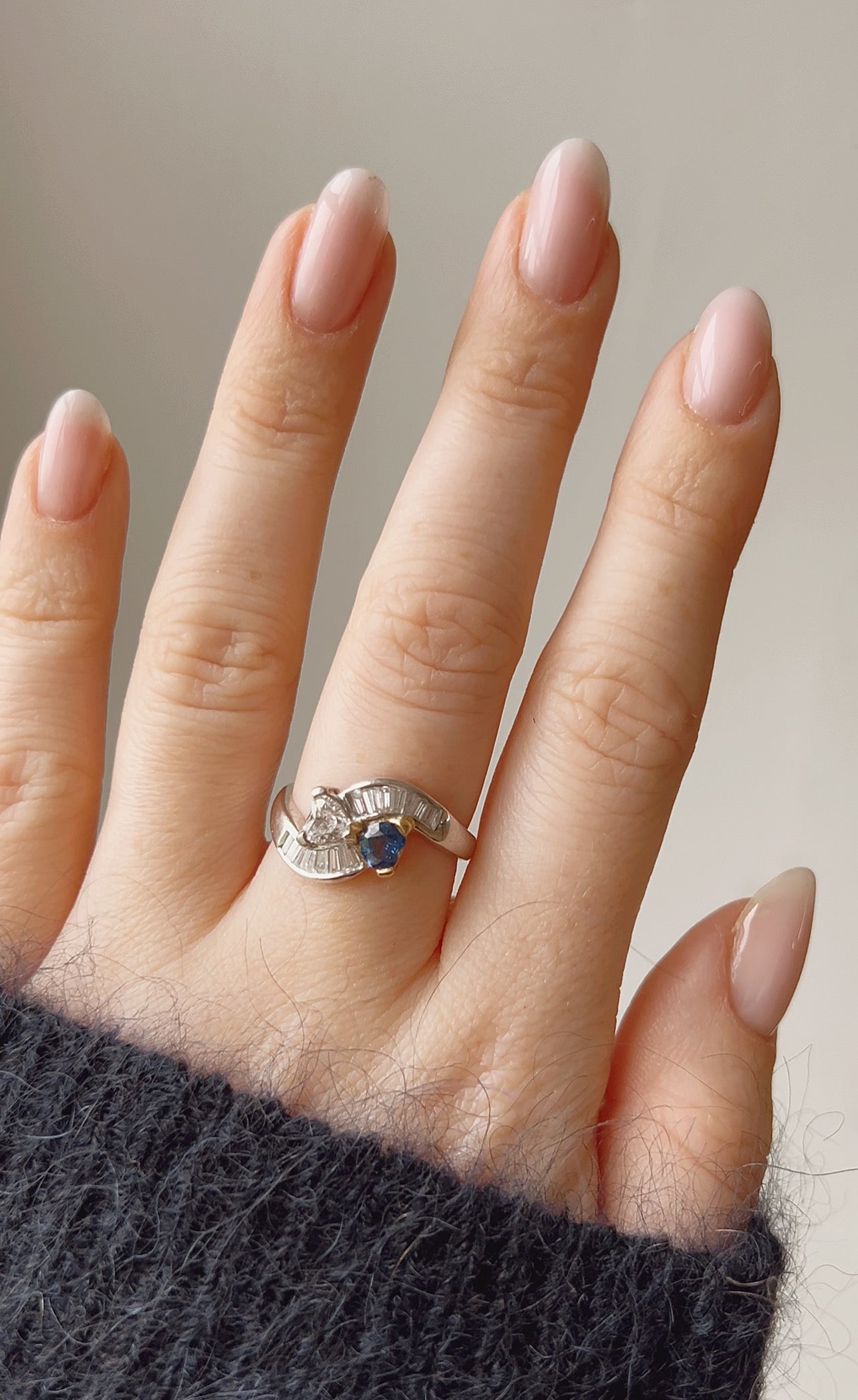 Incredible Vintage 18ct White Gold, Blue Sapphire and Diamond Hearts Ring