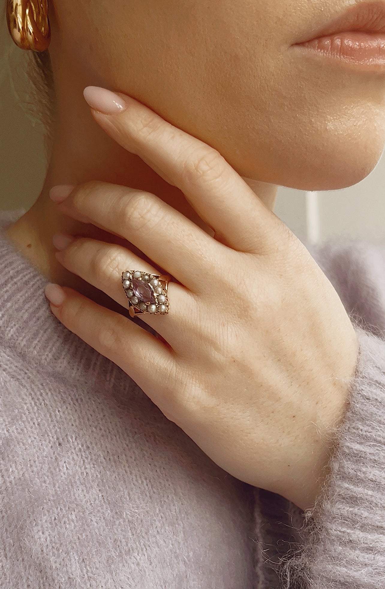 Wonderful Antique Gold, Amethyst and Split Pearl Ring