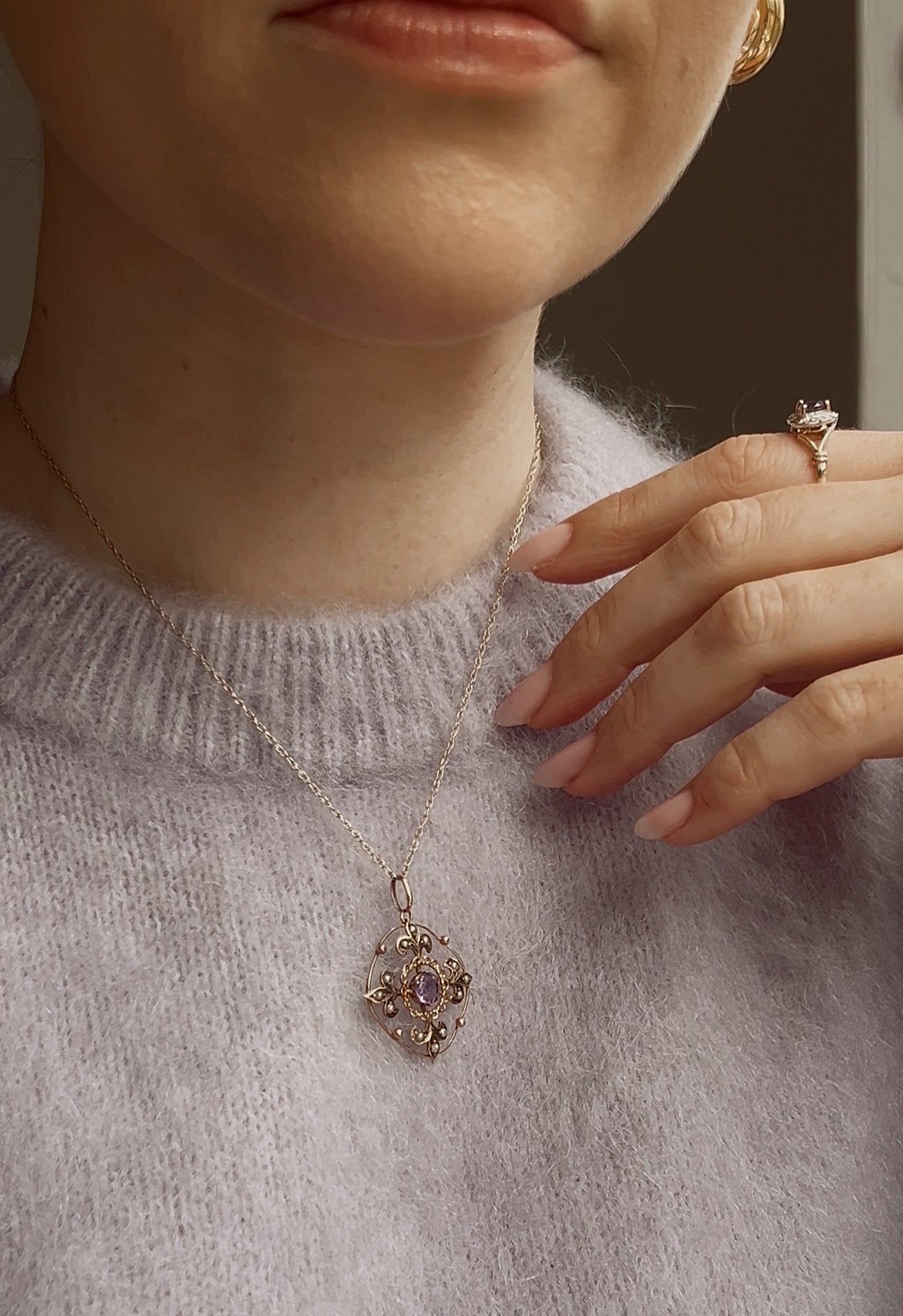 Gorgeous Early 20th Century 9ct Gold Amethyst and Split Pearl Pendant