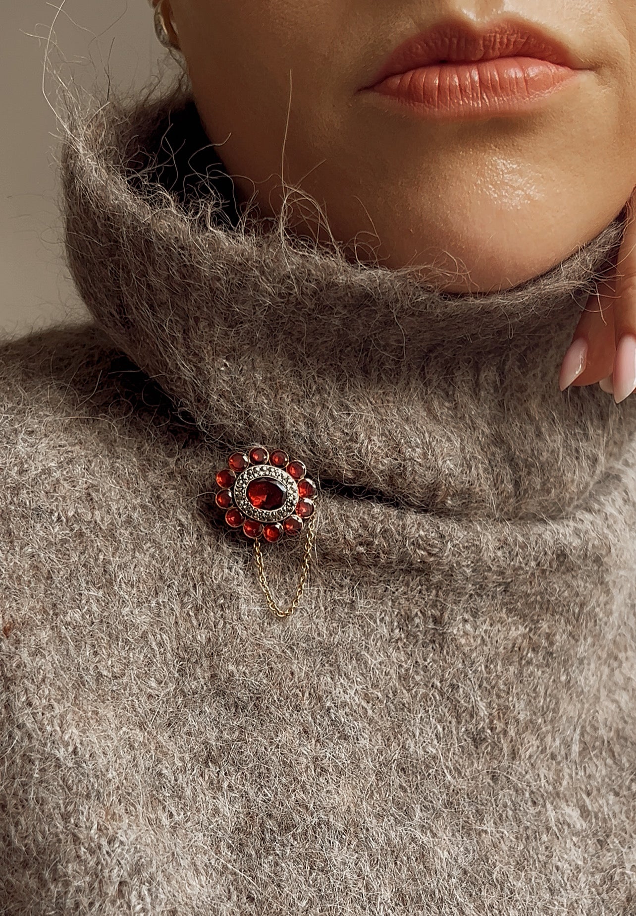 Stunning 19th Century Foil-Backed Garnet and Marcasite Brooch