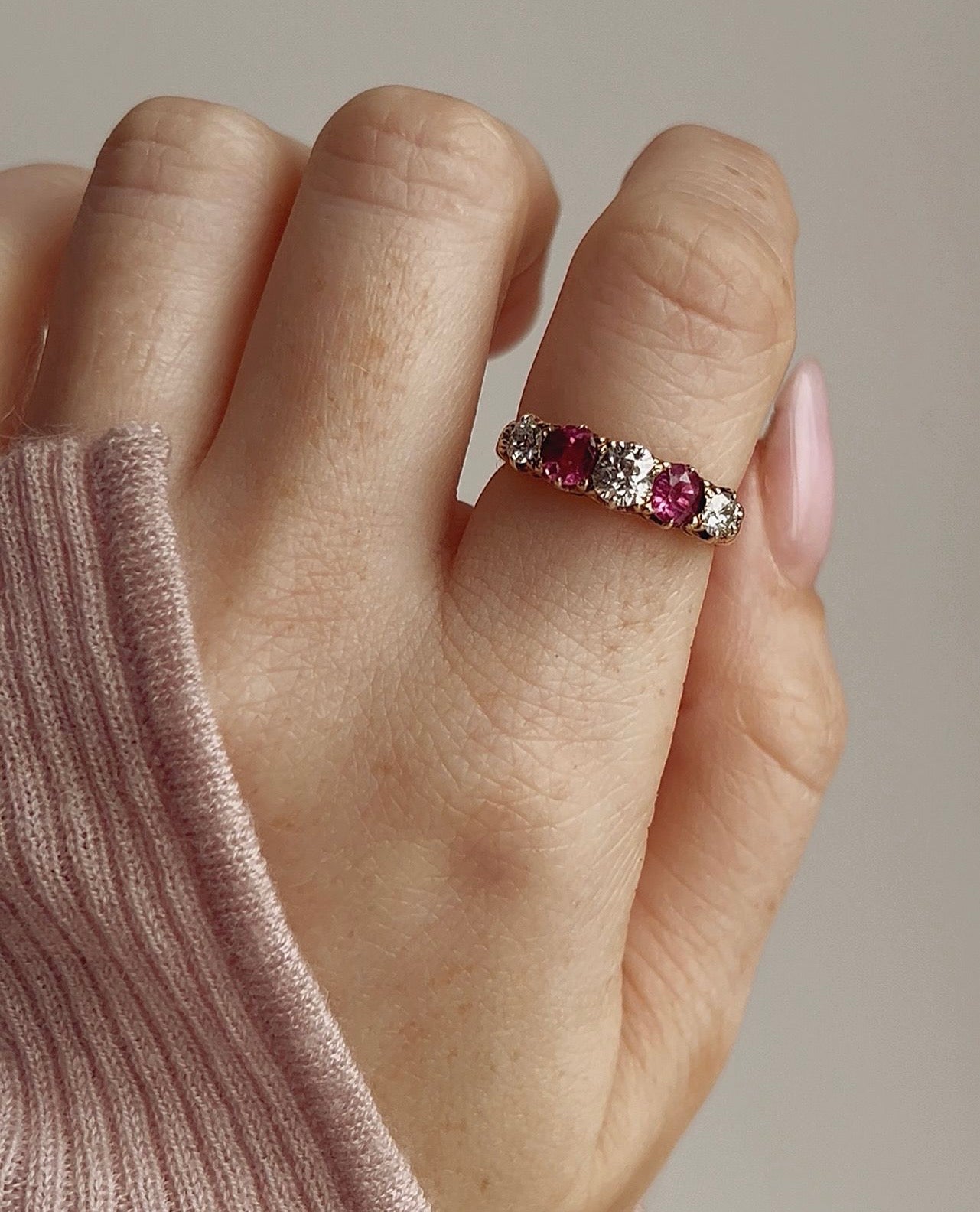 Absolutely Stunning Victorian 18ct Gold, Pink Sapphire and Diamond Ring