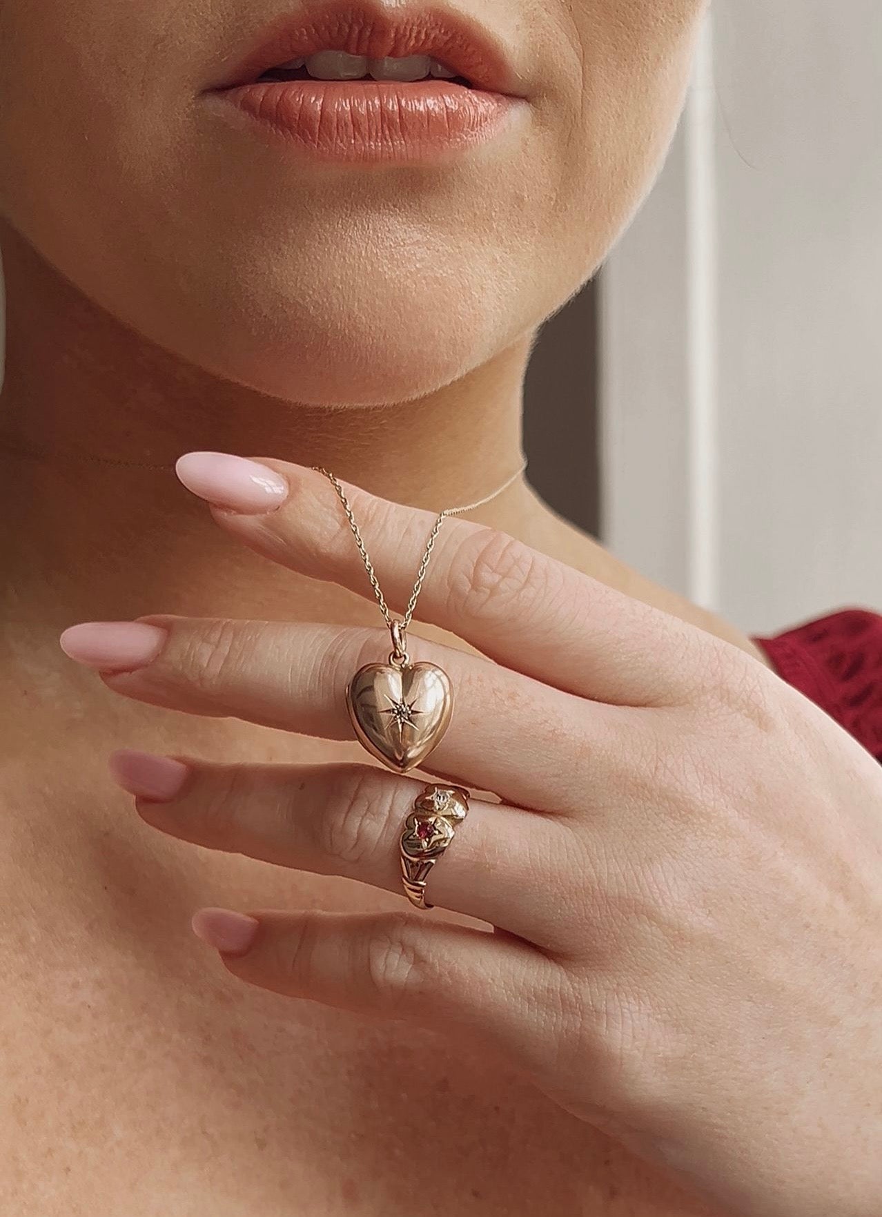 Wonderful Victorian 18ct Gold, Double Heart Ruby and Diamond Ring