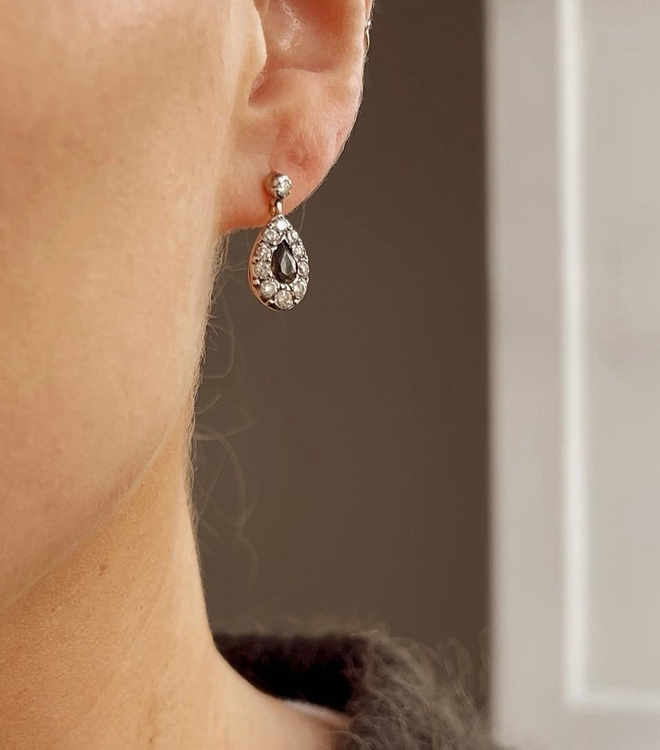 Stunning Modern Green Tourmaline and Diamond Drop Earrings