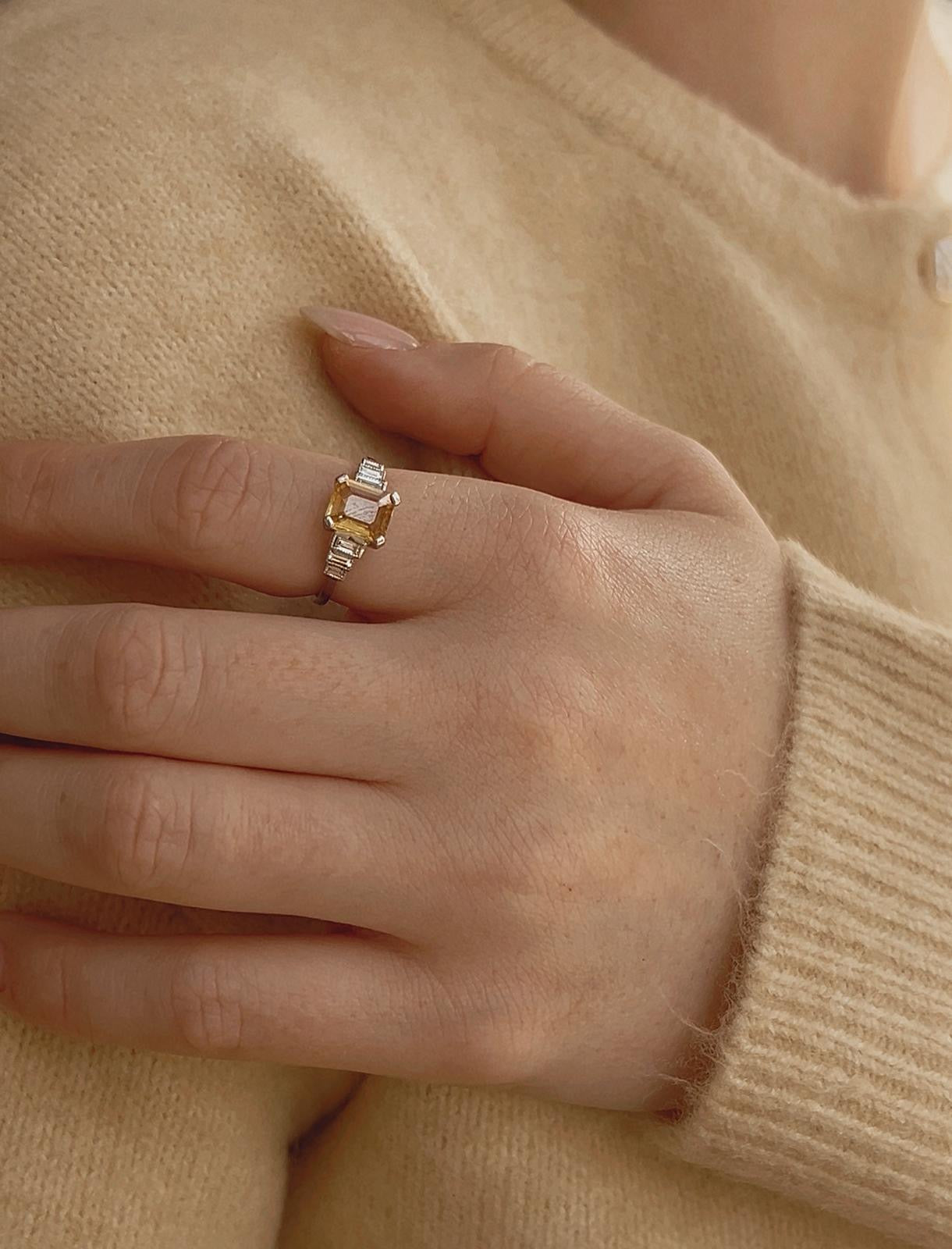 Gorgeous Art Deco Style Platinum, Yellow Sapphire and Diamond Ring