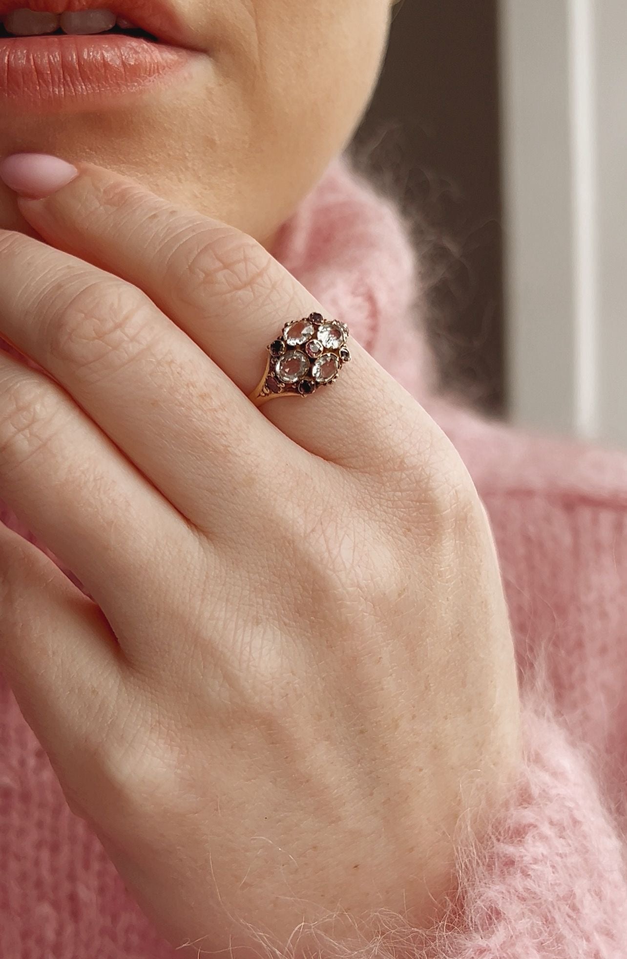 Stunningly Beautiful Victorian 18ct Gold, Rock Crystal with Garnet Accents Ring