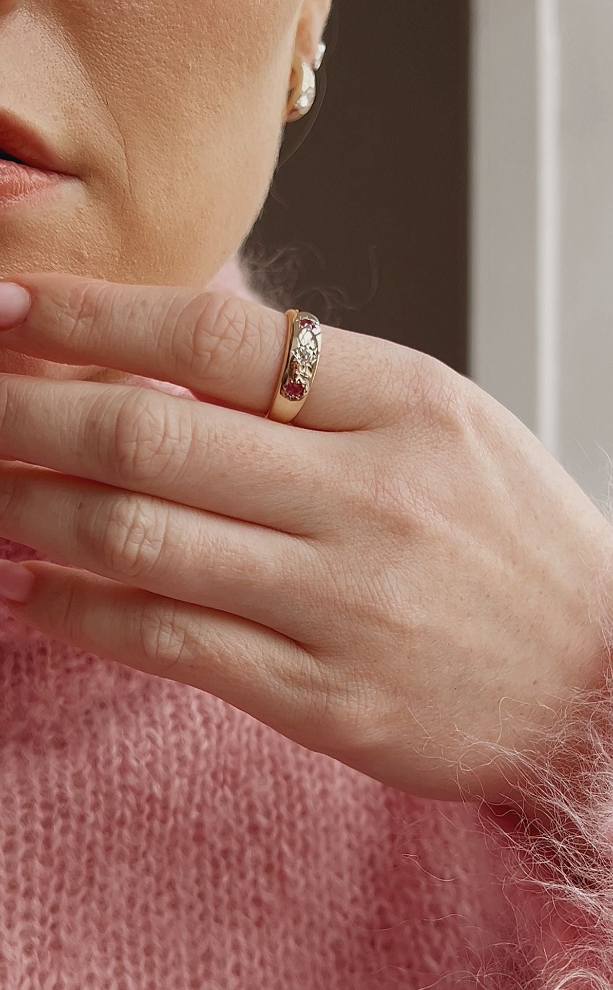 Stunning Victorian 15ct Gold Ruby and Diamond Starburst Gypsy Ring