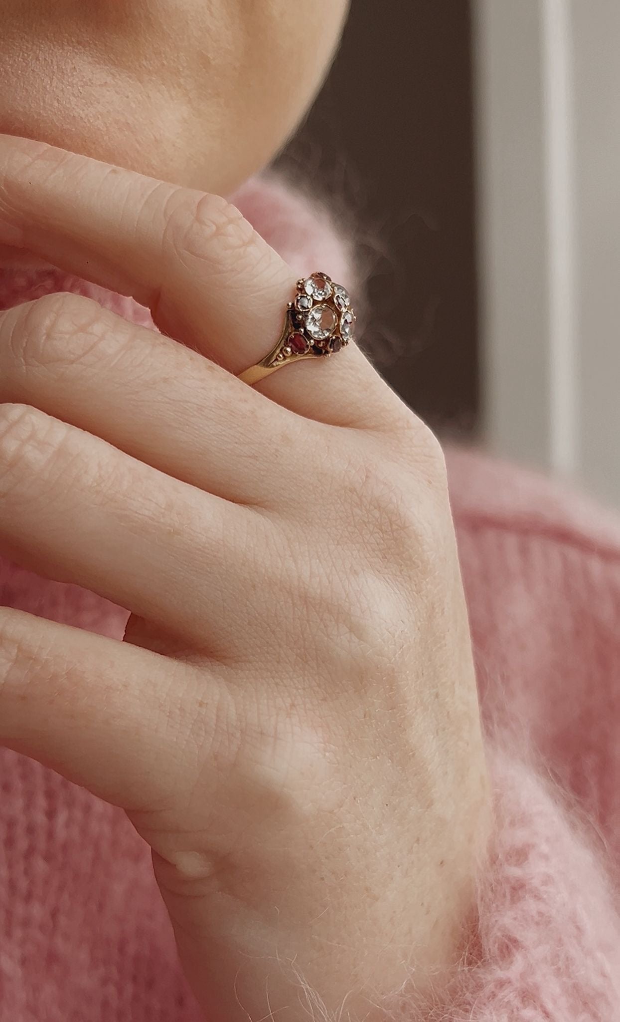 Stunningly Beautiful Victorian 18ct Gold, Rock Crystal with Garnet Accents Ring