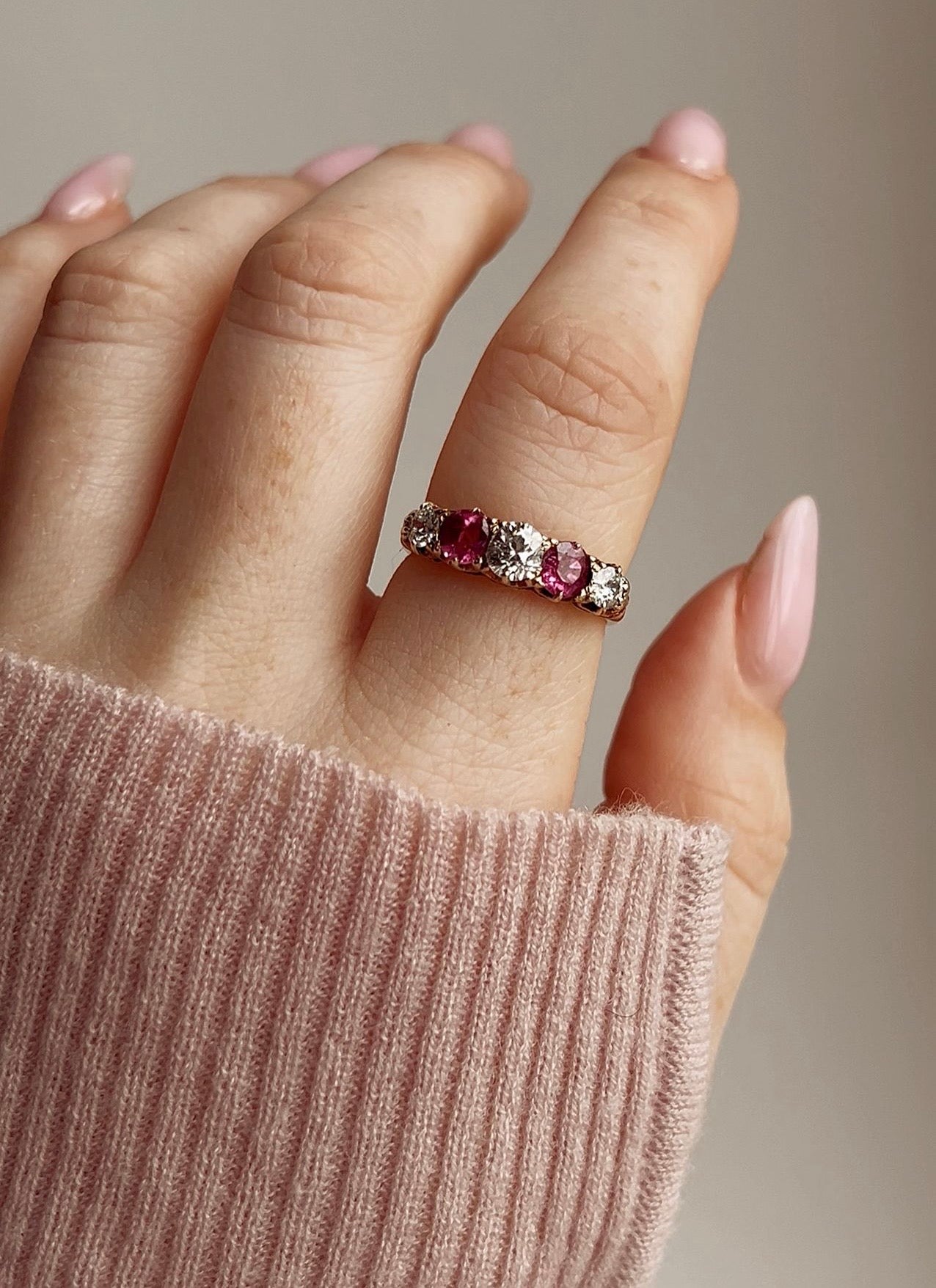 Absolutely Stunning Victorian 18ct Gold, Pink Sapphire and Diamond Ring