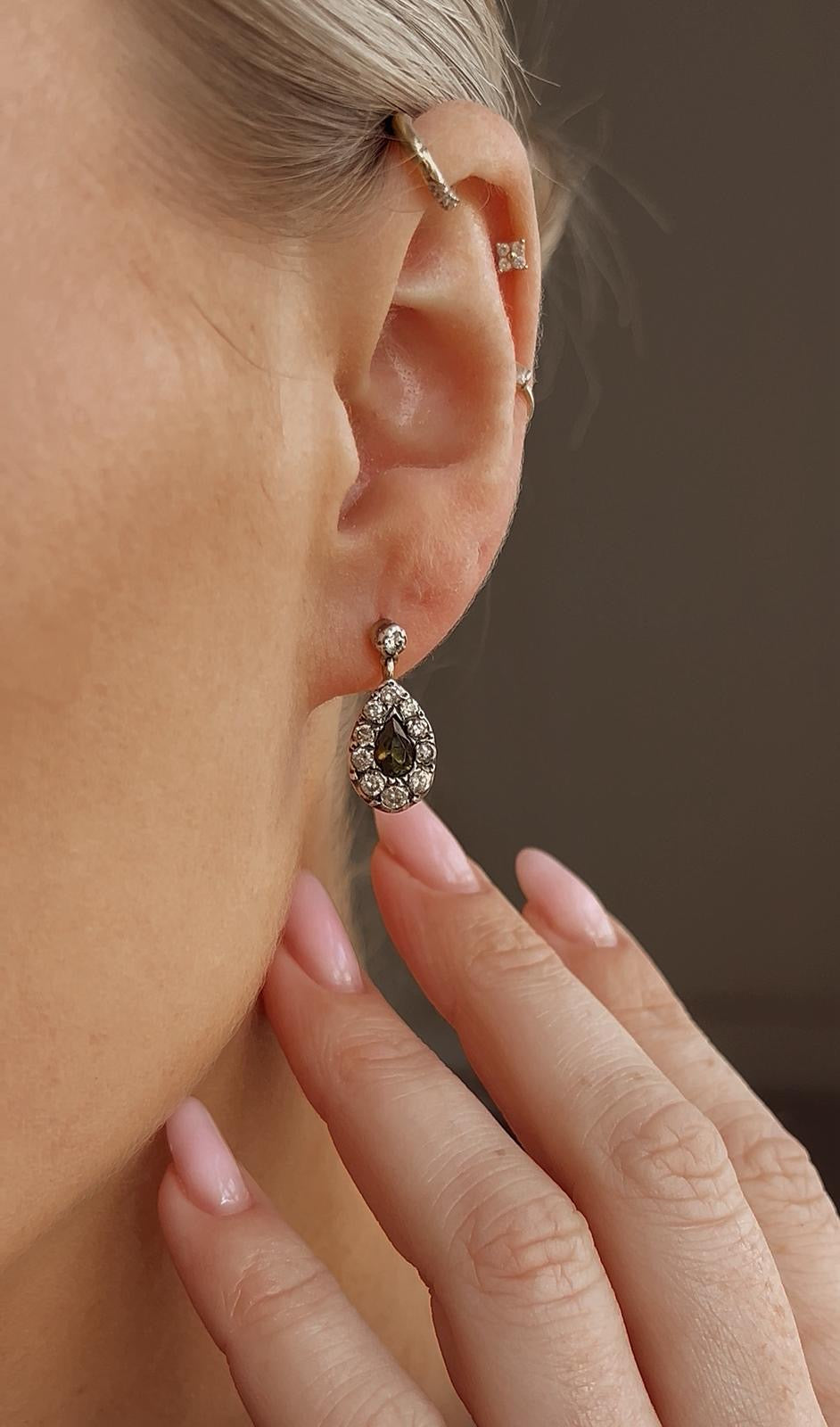 Stunning Modern Green Tourmaline and Diamond Drop Earrings