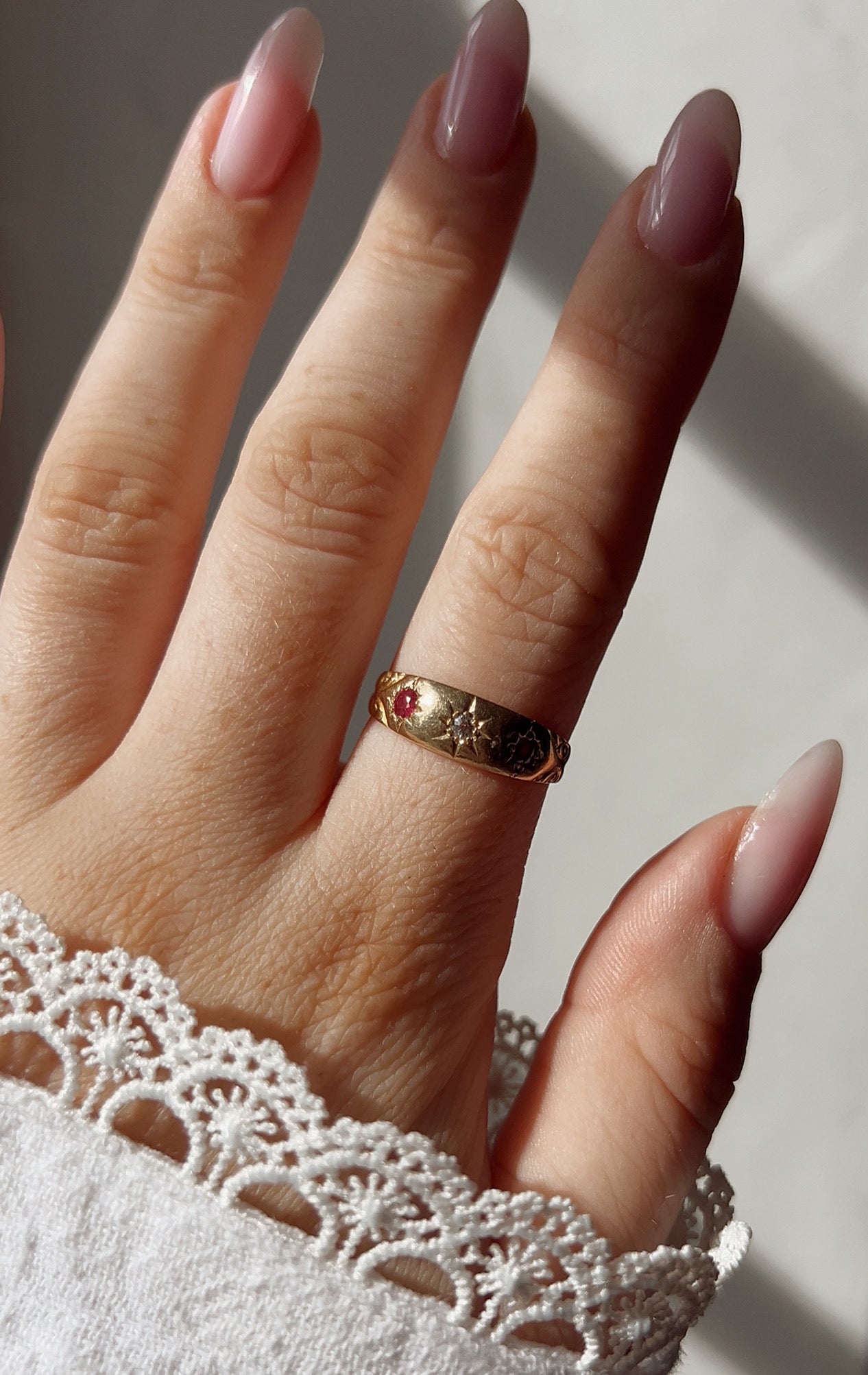 Gorgeous Early 20th Century Gold, Ruby and Diamond Starburst Ring
