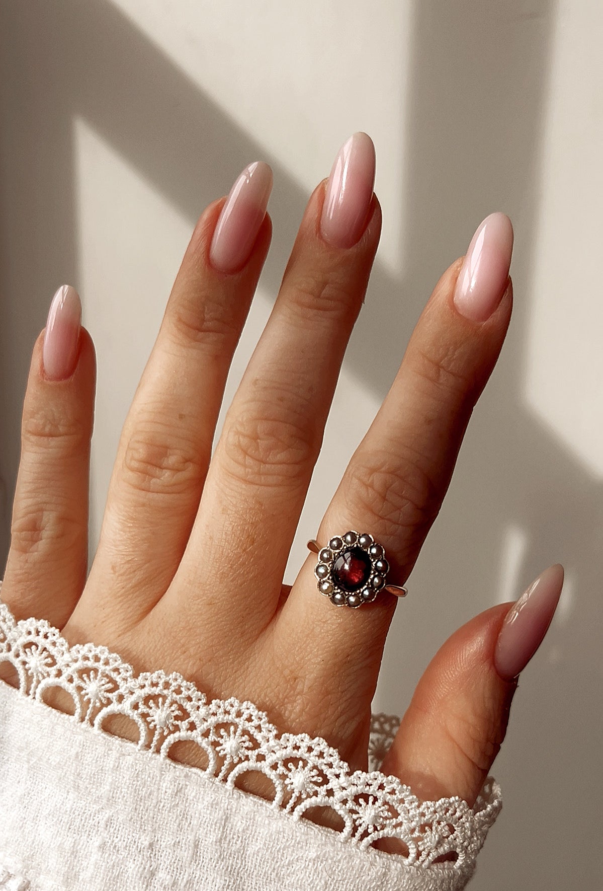 Very Lovely Late 19th Century Foil-backed Garnet and Split Pearl Ring