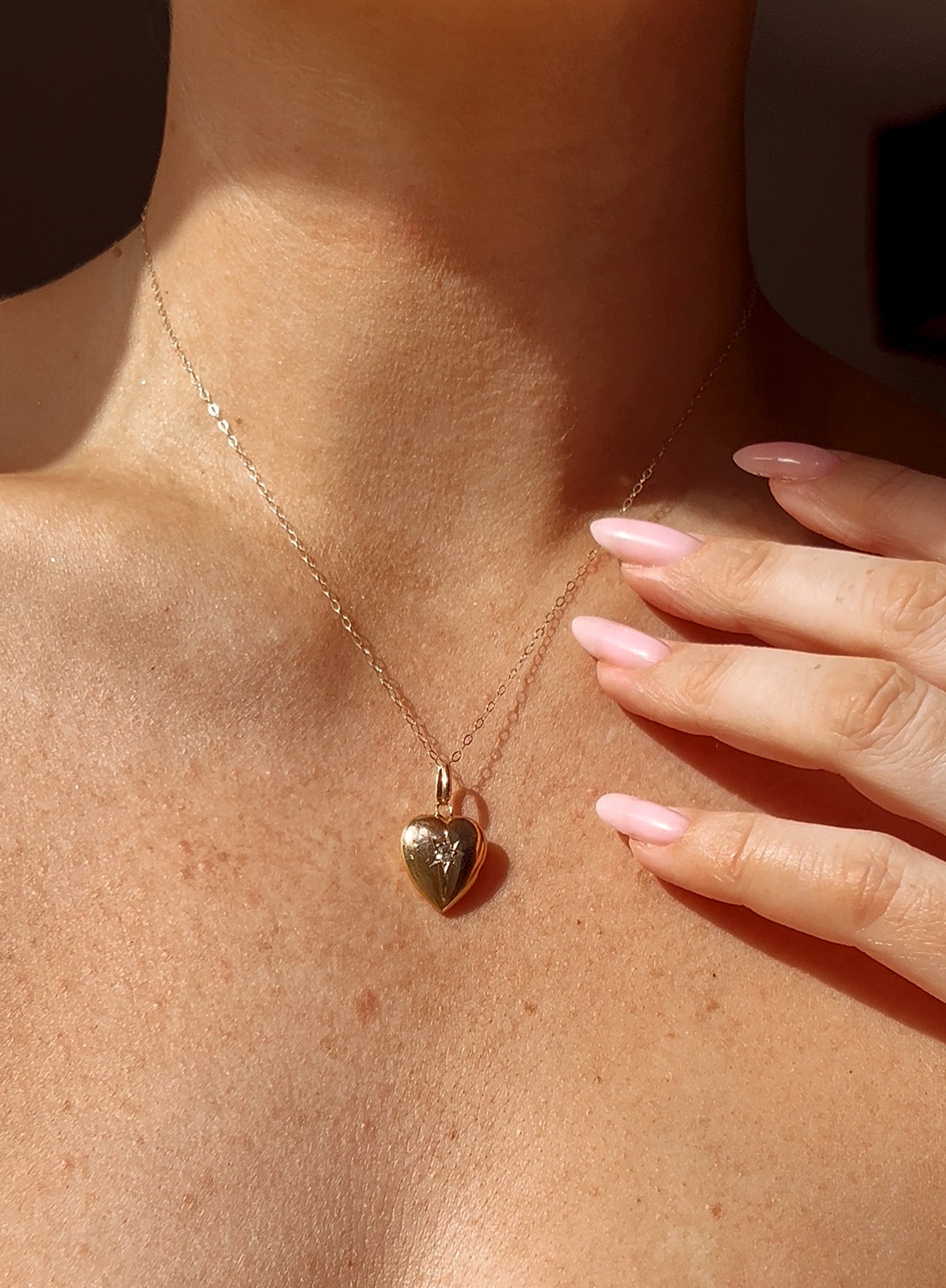 Beautiful Early 20th Century Diamond Gold Heart Locket and Gold Chain