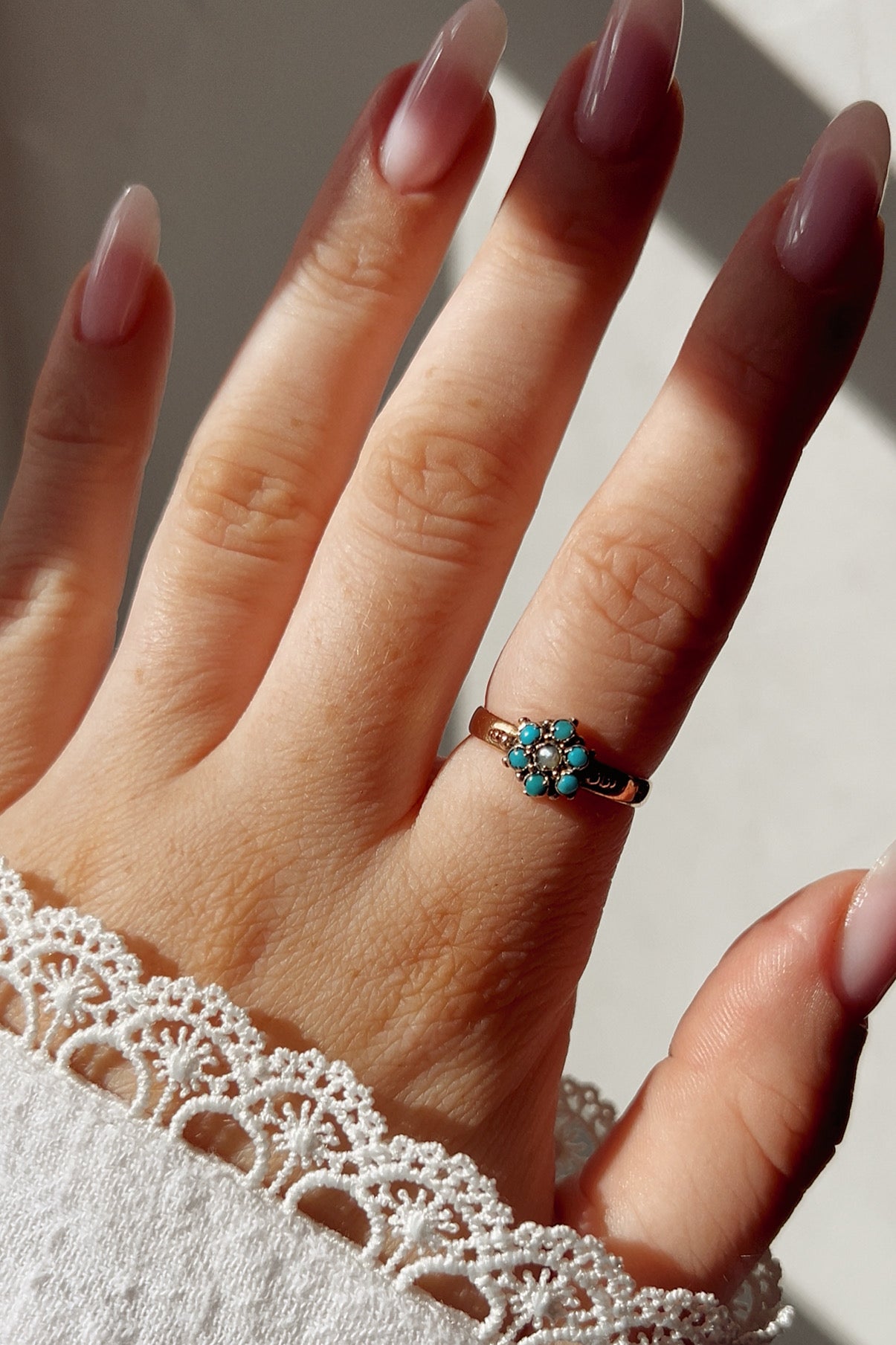 Lovely Victorian Turquoise and Split Pearl Ring