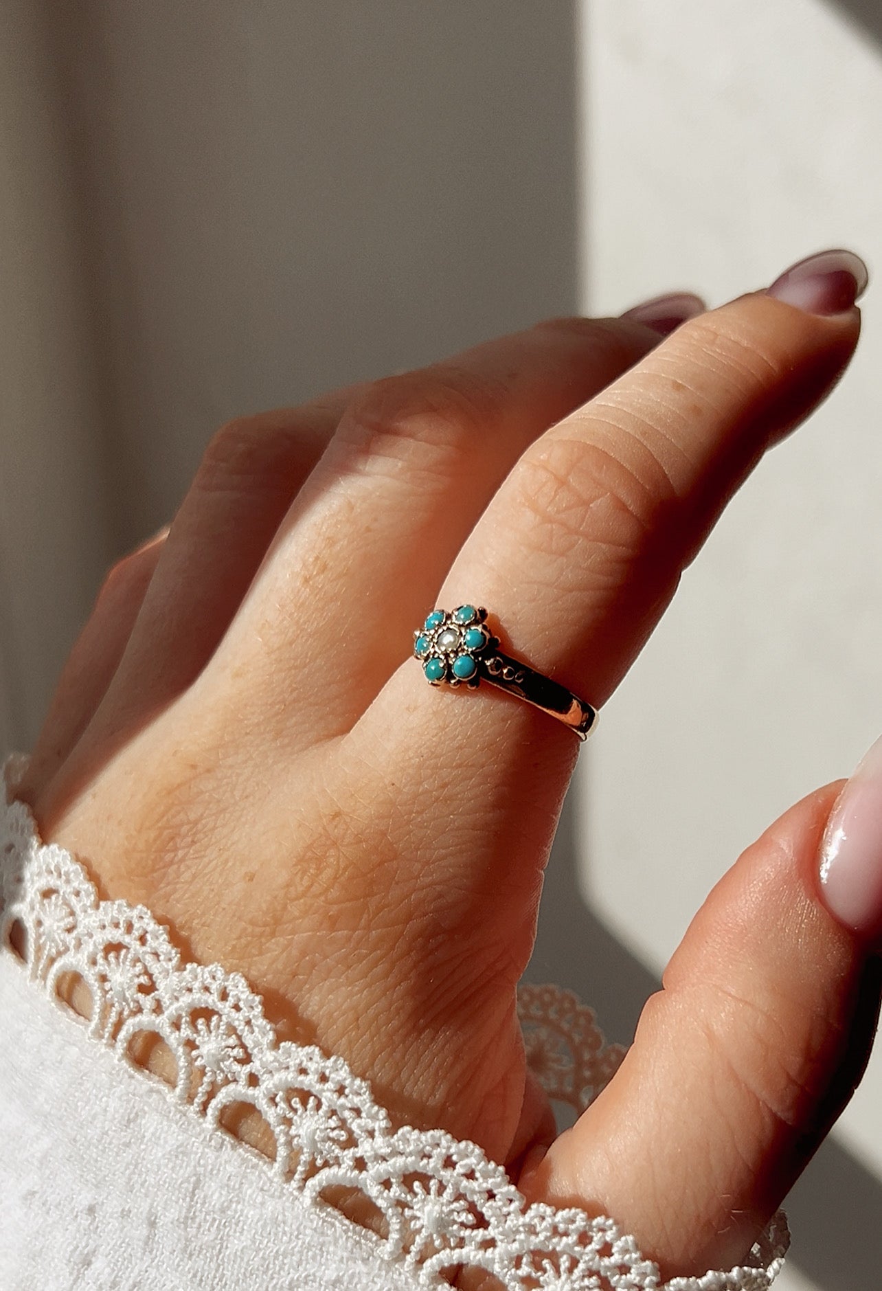 Lovely Victorian Turquoise and Split Pearl Ring