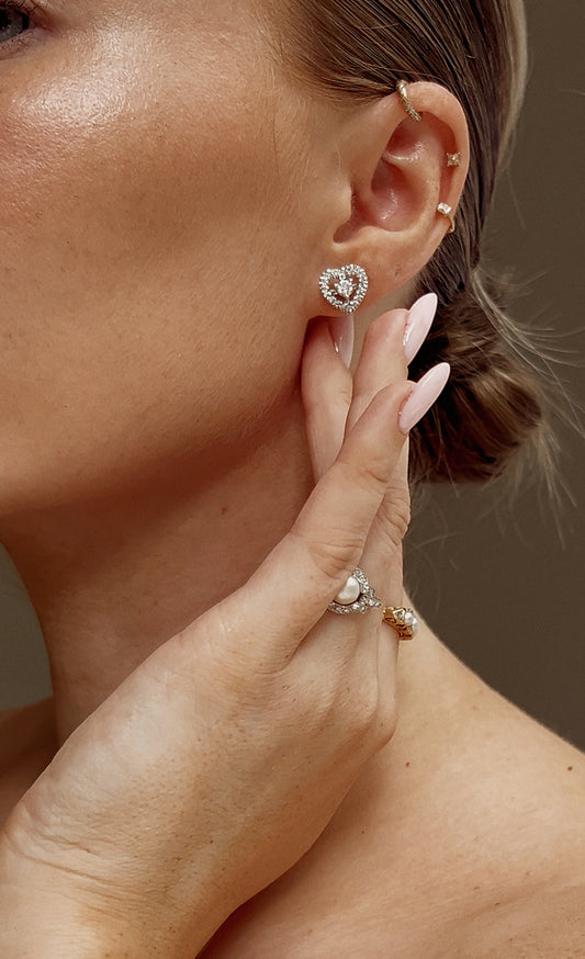 Diamond Heart  Earrings in 14k White Gold