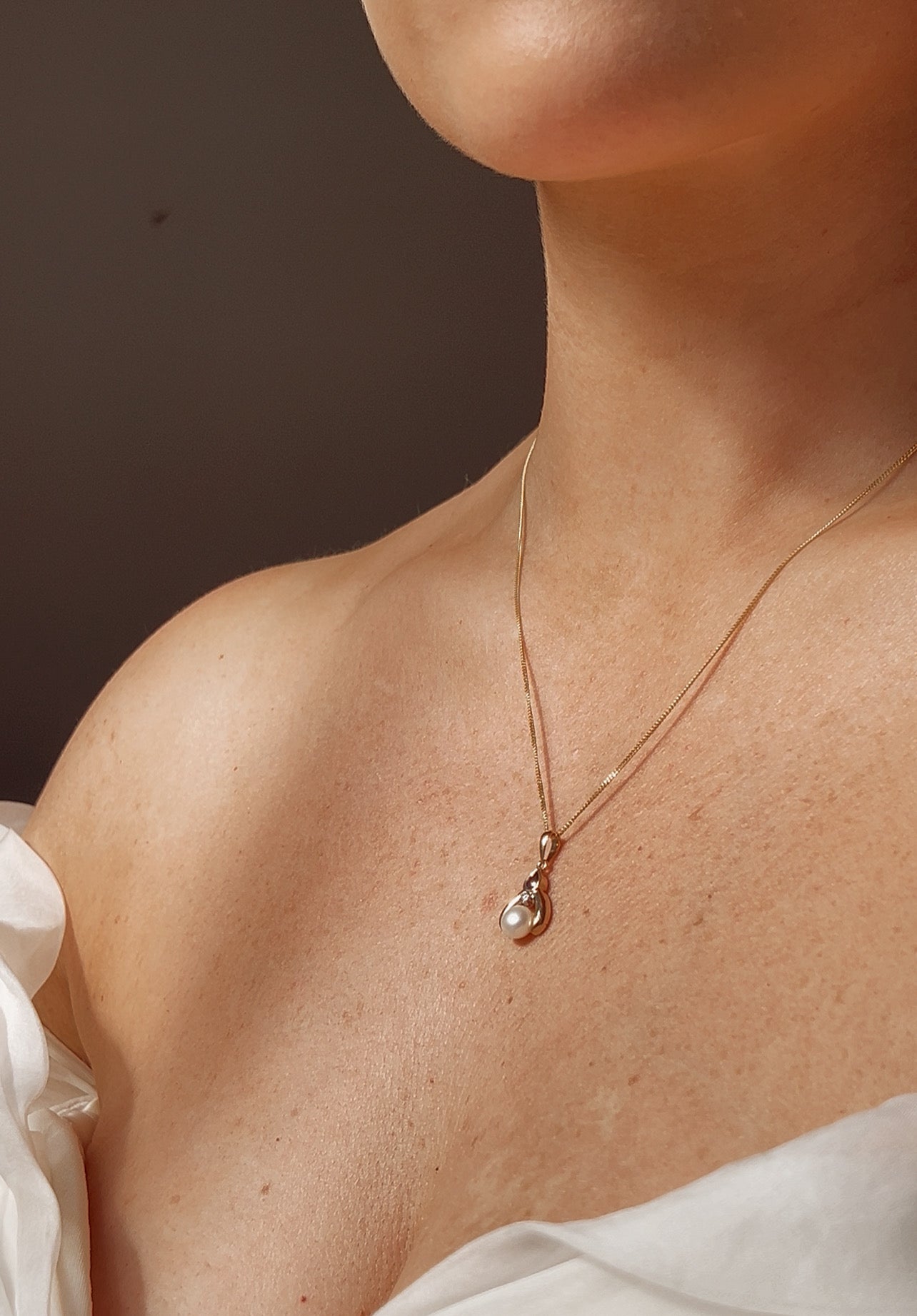Sweet Vintage 9ct Gold Cultured Pearl, Sapphire and Diamond Pendant on a 9ct Gold Chain