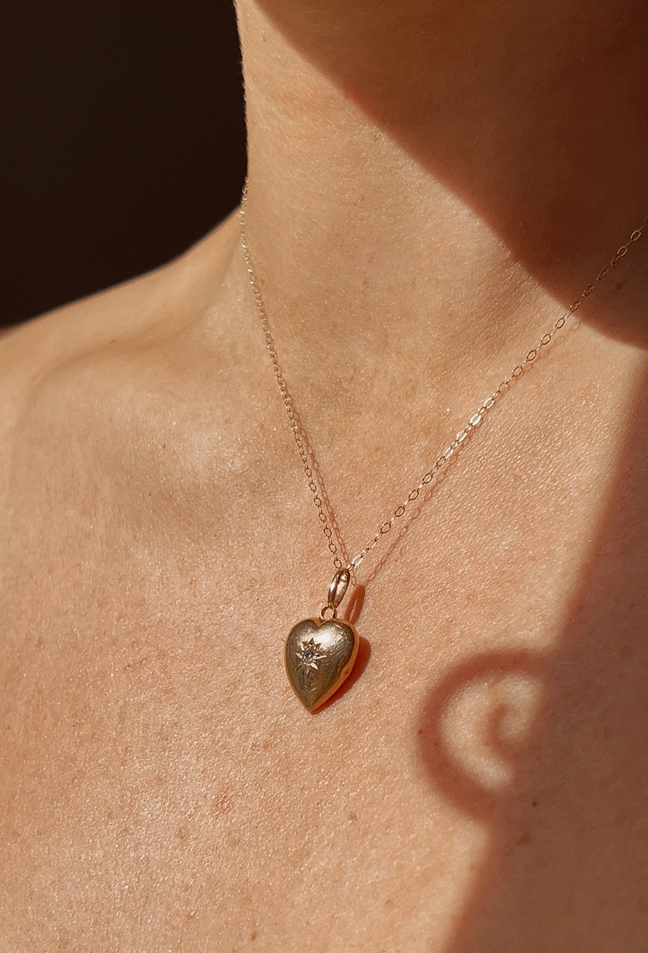 Beautiful Early 20th Century Diamond Gold Heart Locket and Gold Chain