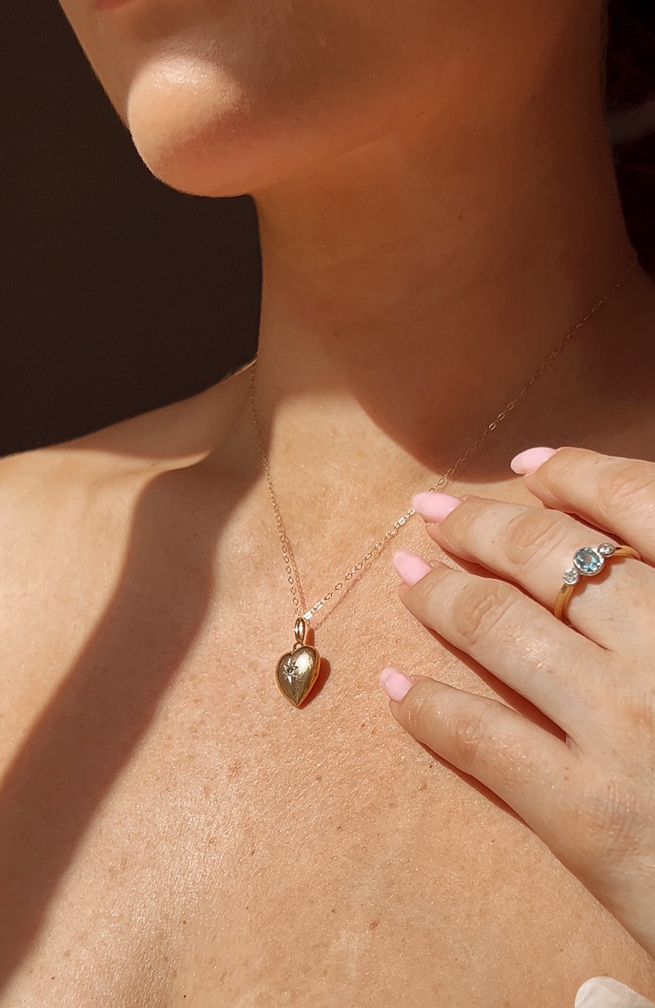 Beautiful Early 20th Century Diamond Gold Heart Locket and Gold Chain